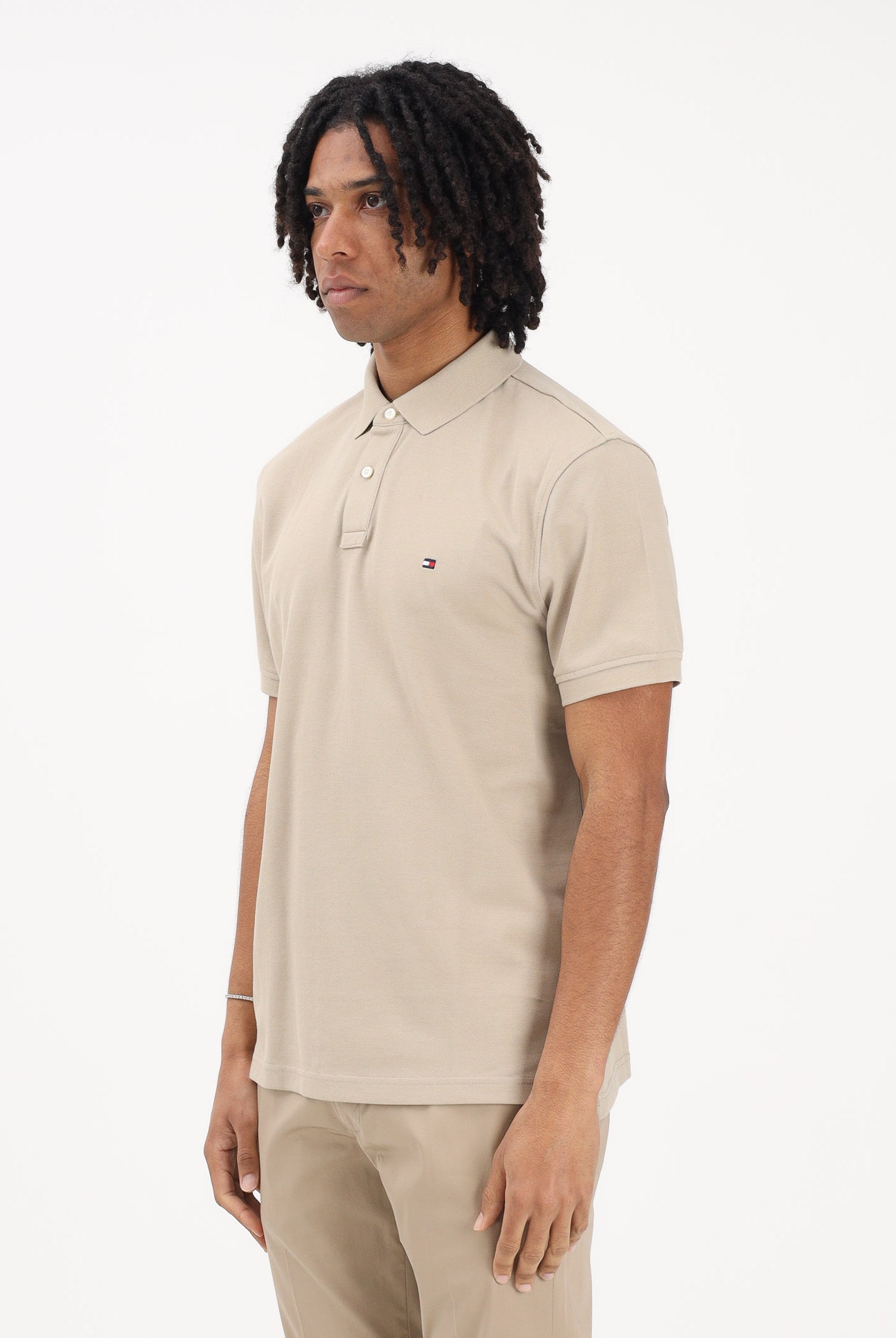 TOMMY HILFIGER Polo a manica corta beige da uomo con logo MW0MW17770 RBT TOMMY HILFIGER
