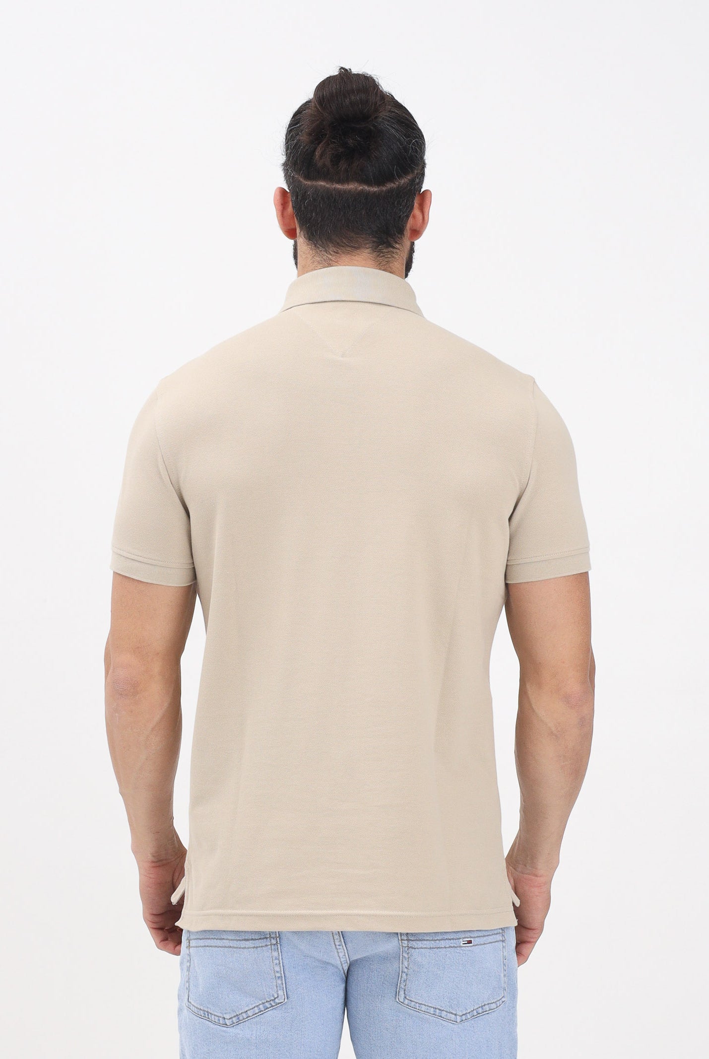 TOMMY HILFIGER Polo a manica corta beige da uomo con logo MW0MW17770 RBT TOMMY HILFIGER