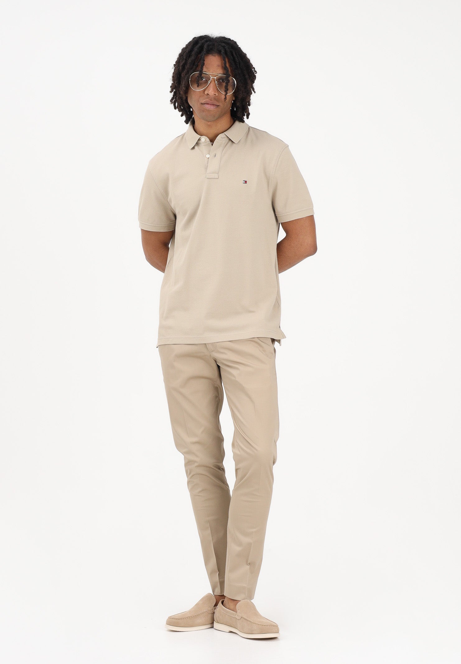 TOMMY HILFIGER Polo a manica corta beige da uomo con logo MW0MW17770 RBT TOMMY HILFIGER