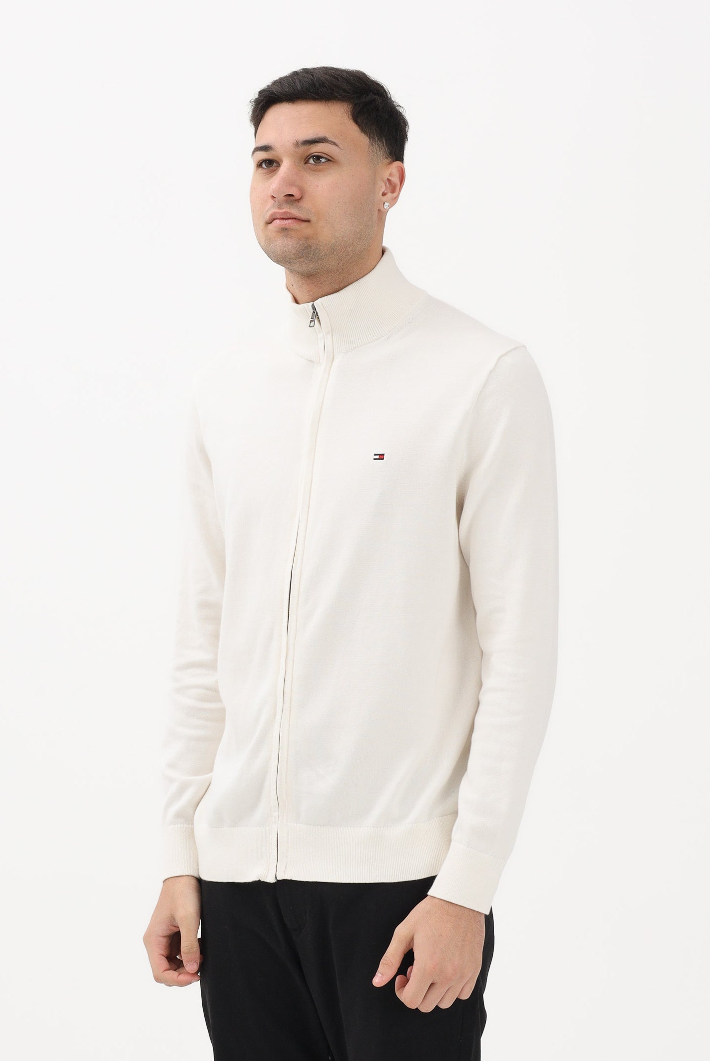 TOMMY HILFIGER Cardigan panna da uomo con logo MW0MW36517 Z00 TOMMY HILFIGER