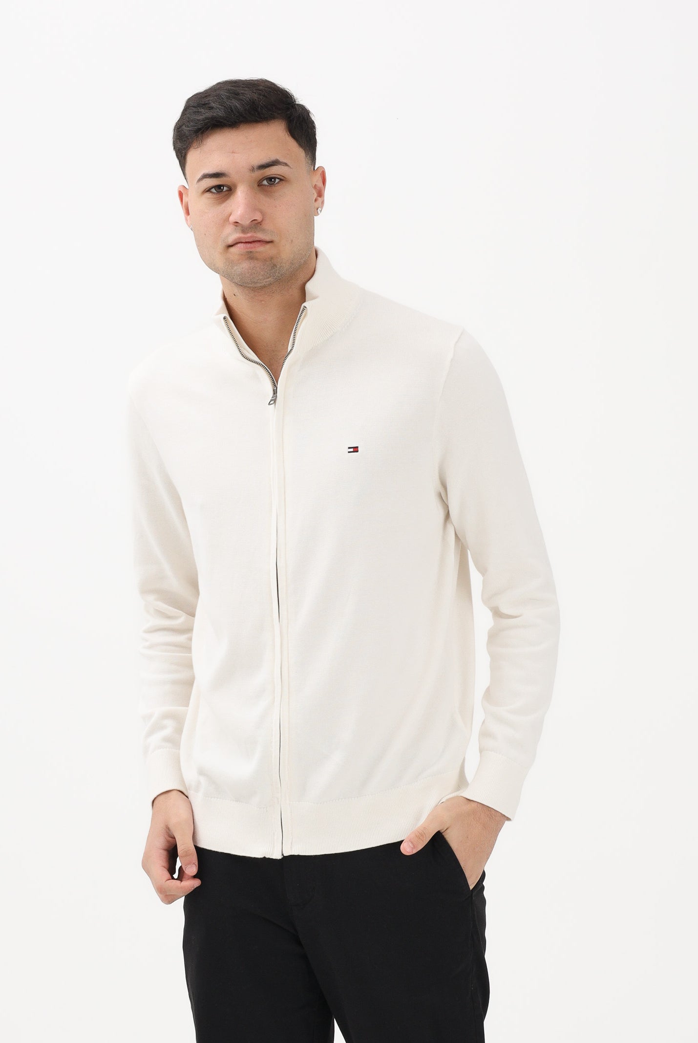 TOMMY HILFIGER Cardigan panna da uomo con logo MW0MW36517 Z00 TOMMY HILFIGER