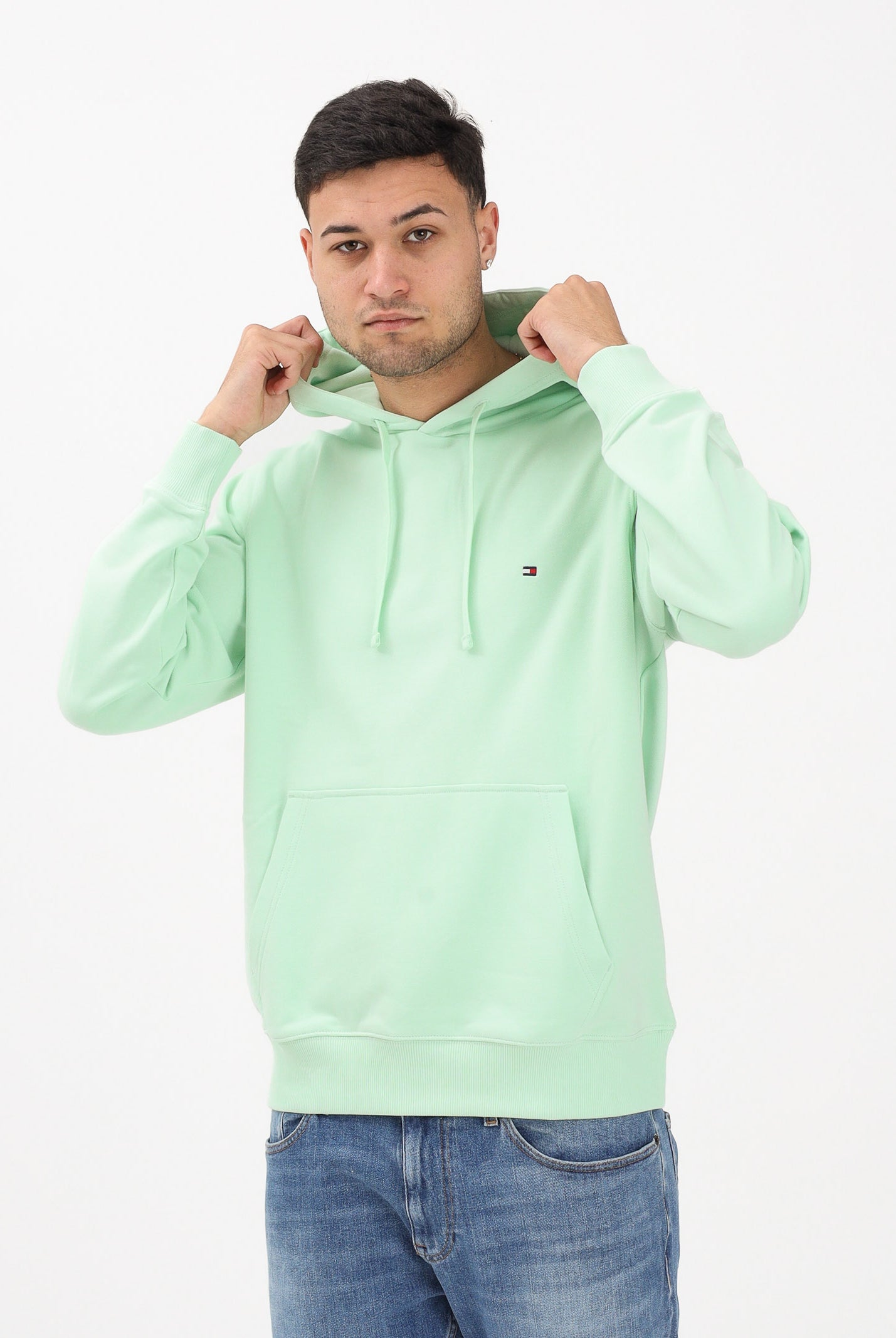 TOMMY HILFIGER Felpa con cappuccio verde menta da uomo MW0MW37235 LXY TOMMY HILFIGER