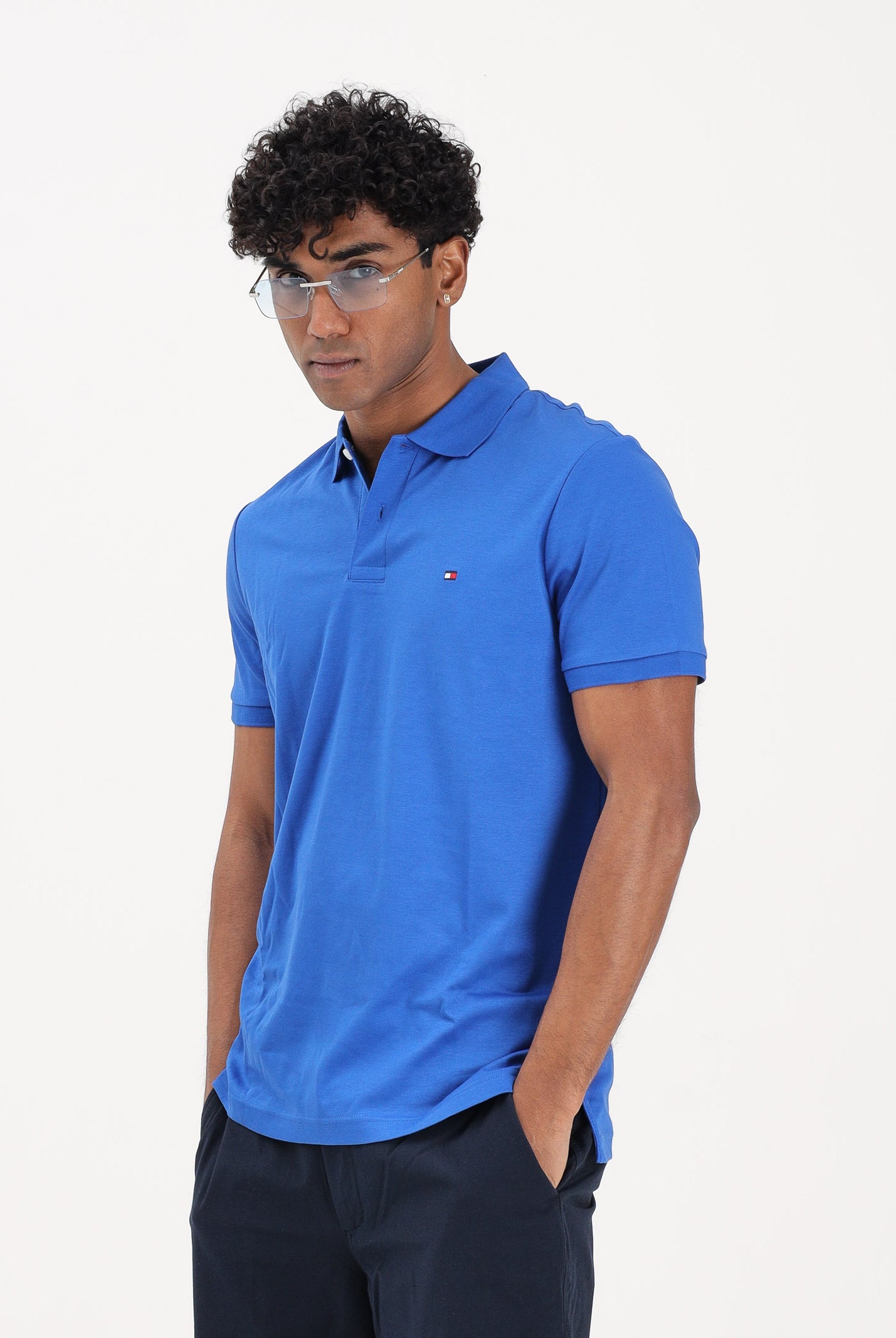 TOMMY HILFIGER Polo a manica corta blu acceso da uomo con logo MW0MW39994 C7F TOMMY HILFIGER