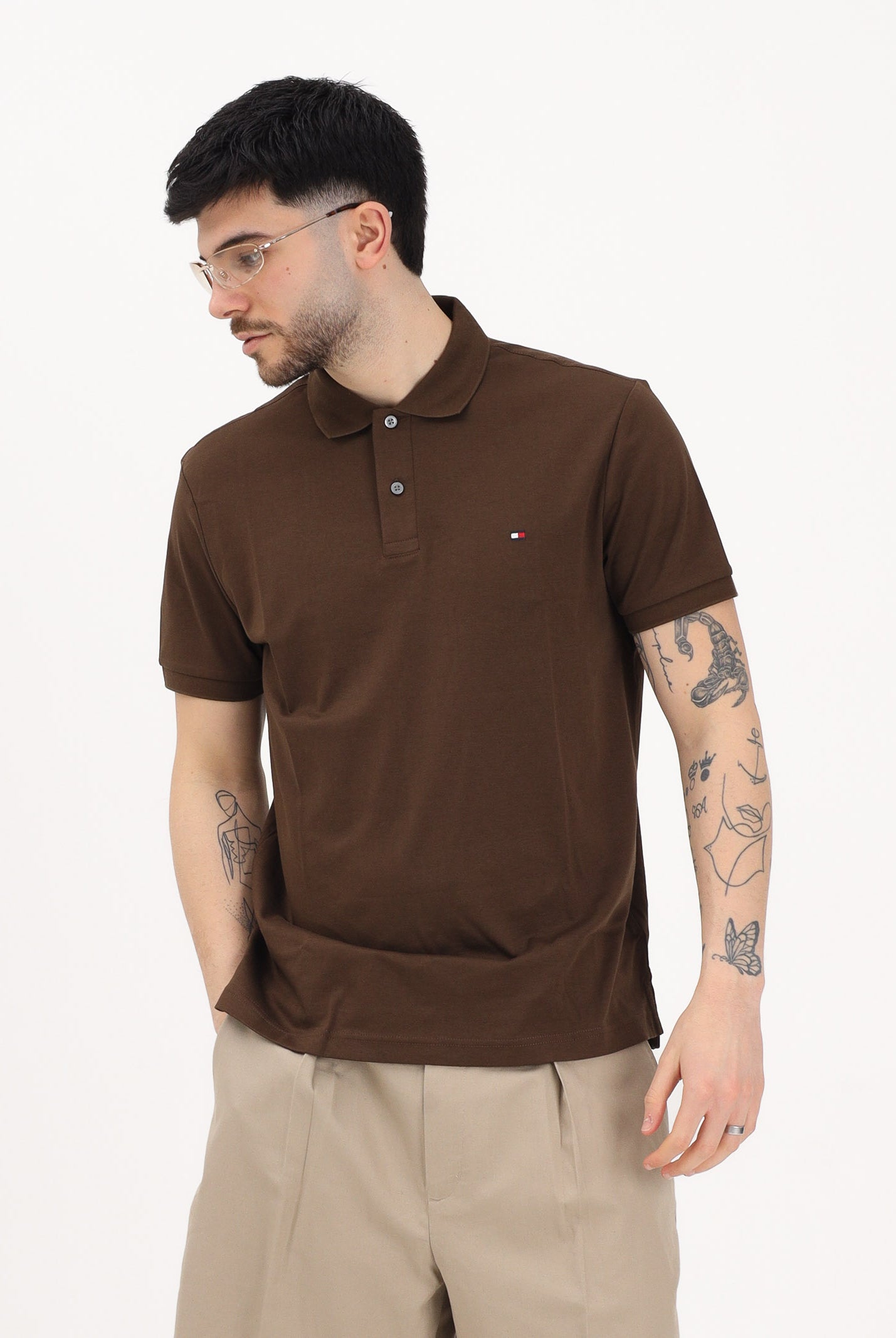 TOMMY HILFIGER Polo a manica corta marrone da uomo con logo MW0MW39994 GV0 TOMMY HILFIGER