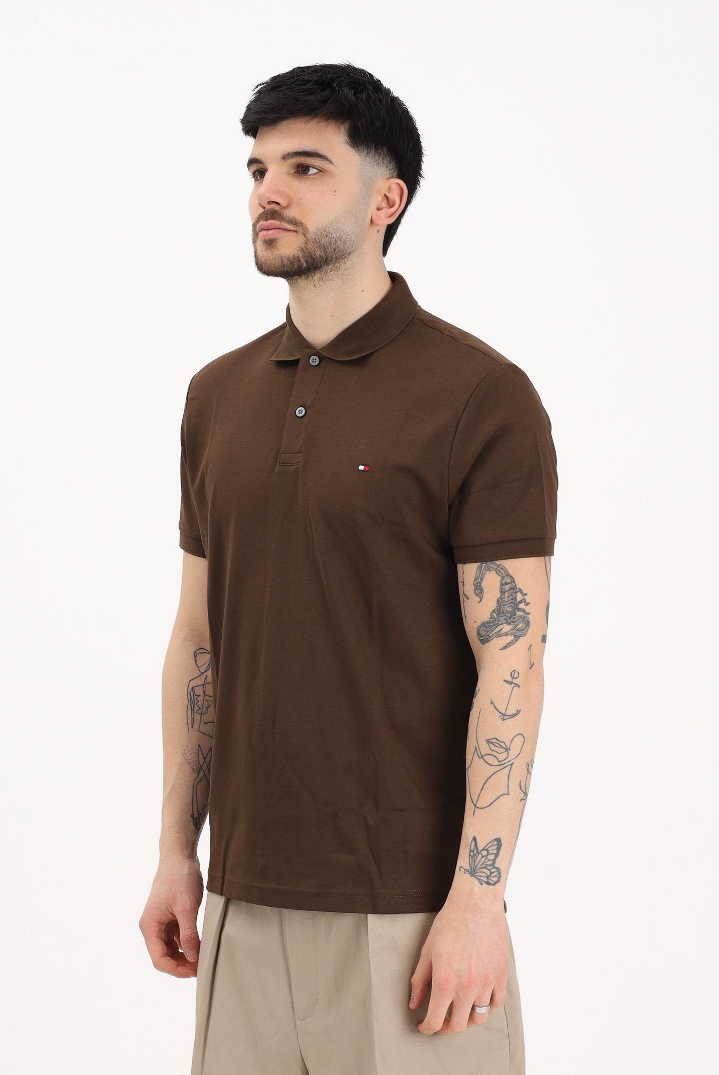 TOMMY HILFIGER Polo a manica corta marrone da uomo con logo MW0MW39994 GV0 TOMMY HILFIGER