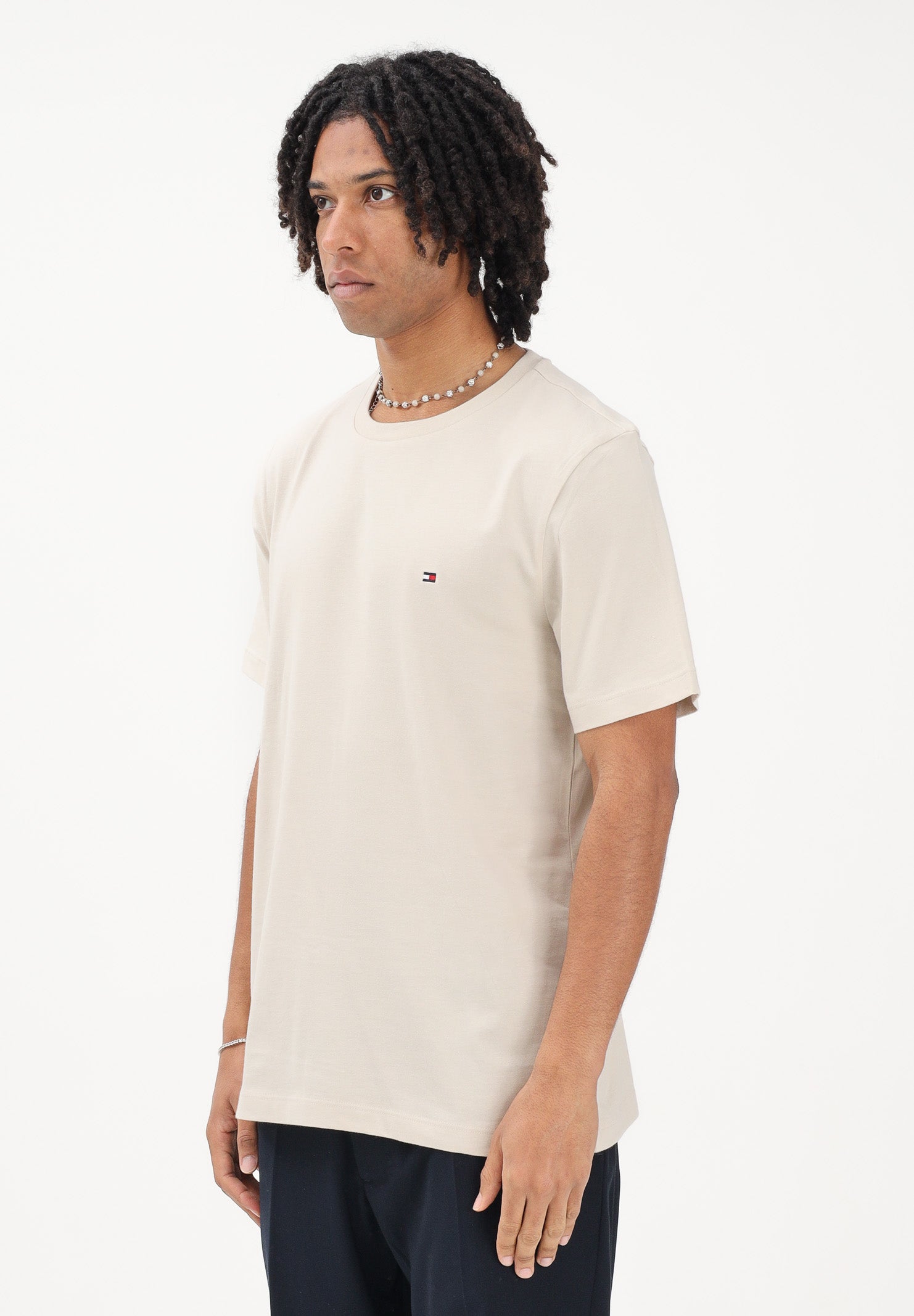 TOMMY HILFIGER T-shirt a manica corta beige da uomo con logo MW0MW39995 ACG TOMMY HILFIGER