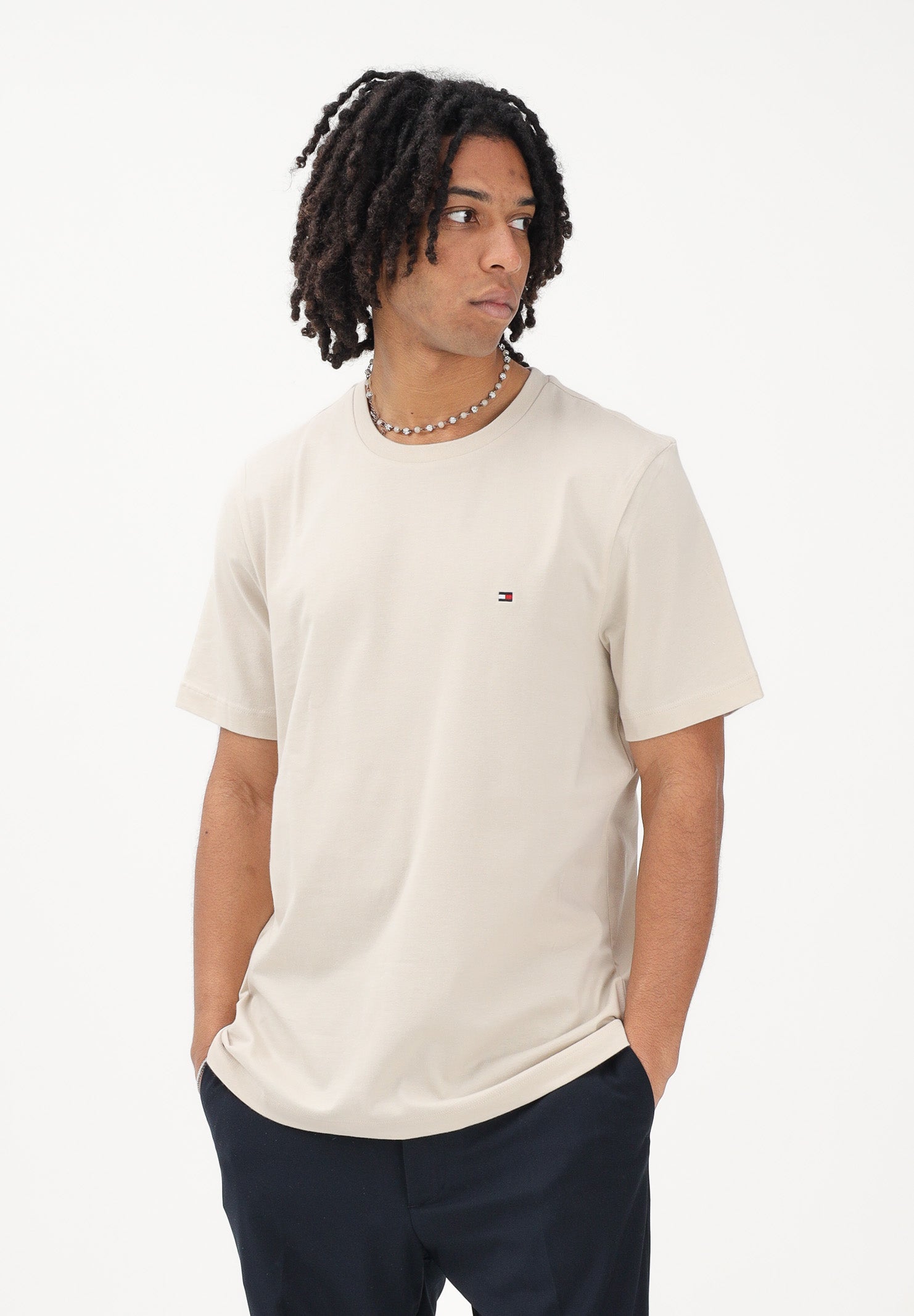 TOMMY HILFIGER T-shirt a manica corta beige da uomo con logo MW0MW39995 ACG TOMMY HILFIGER