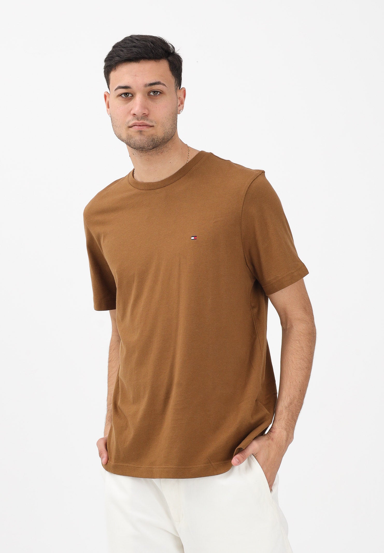 TOMMY HILFIGER T-shirt a manica corta khaki da uomo con logo MW0MW39995 GWP TOMMY HILFIGER