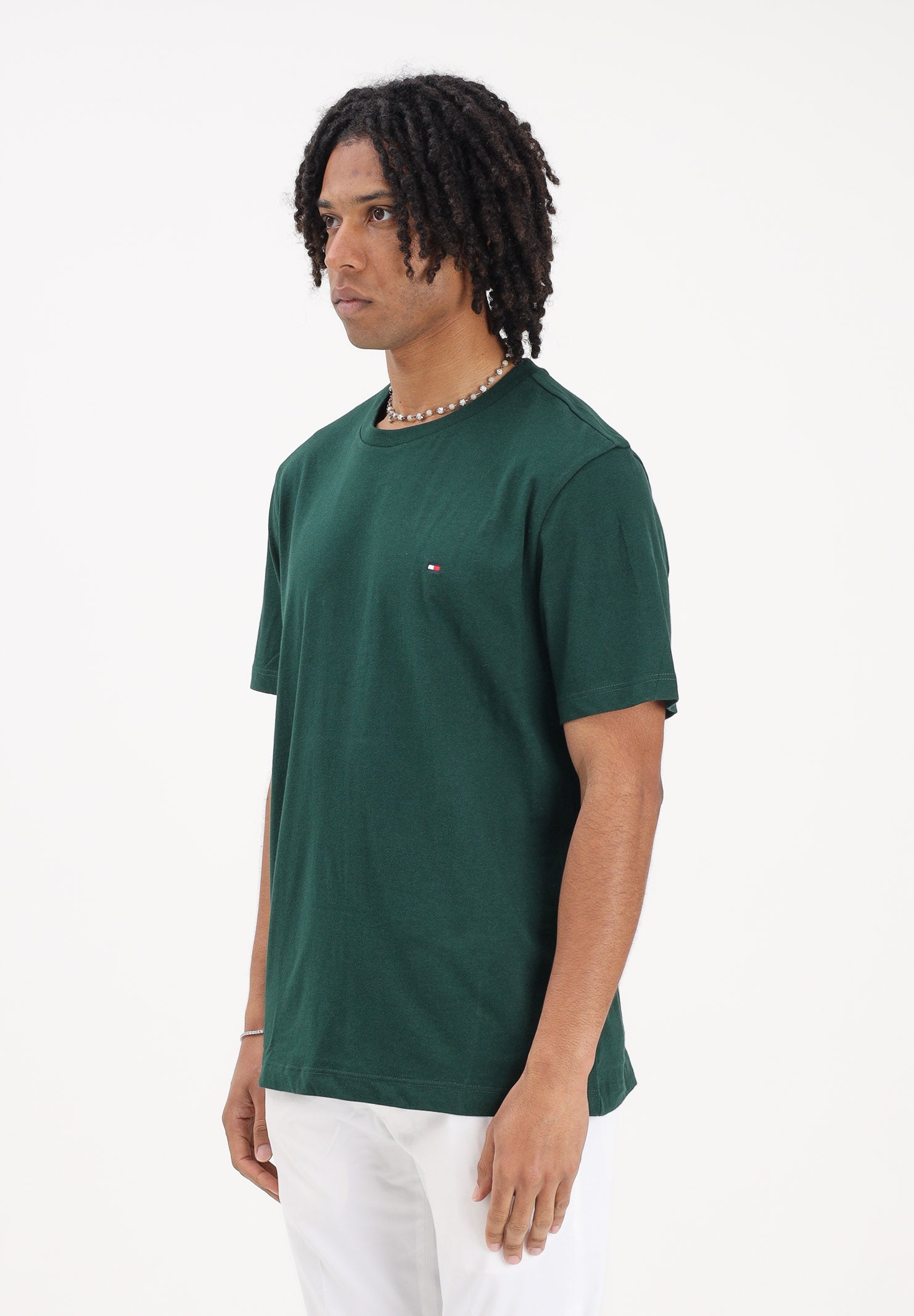 TOMMY HILFIGER T-shirt a manica corta verde da uomo con logo MW0MW39995 MBN TOMMY HILFIGER