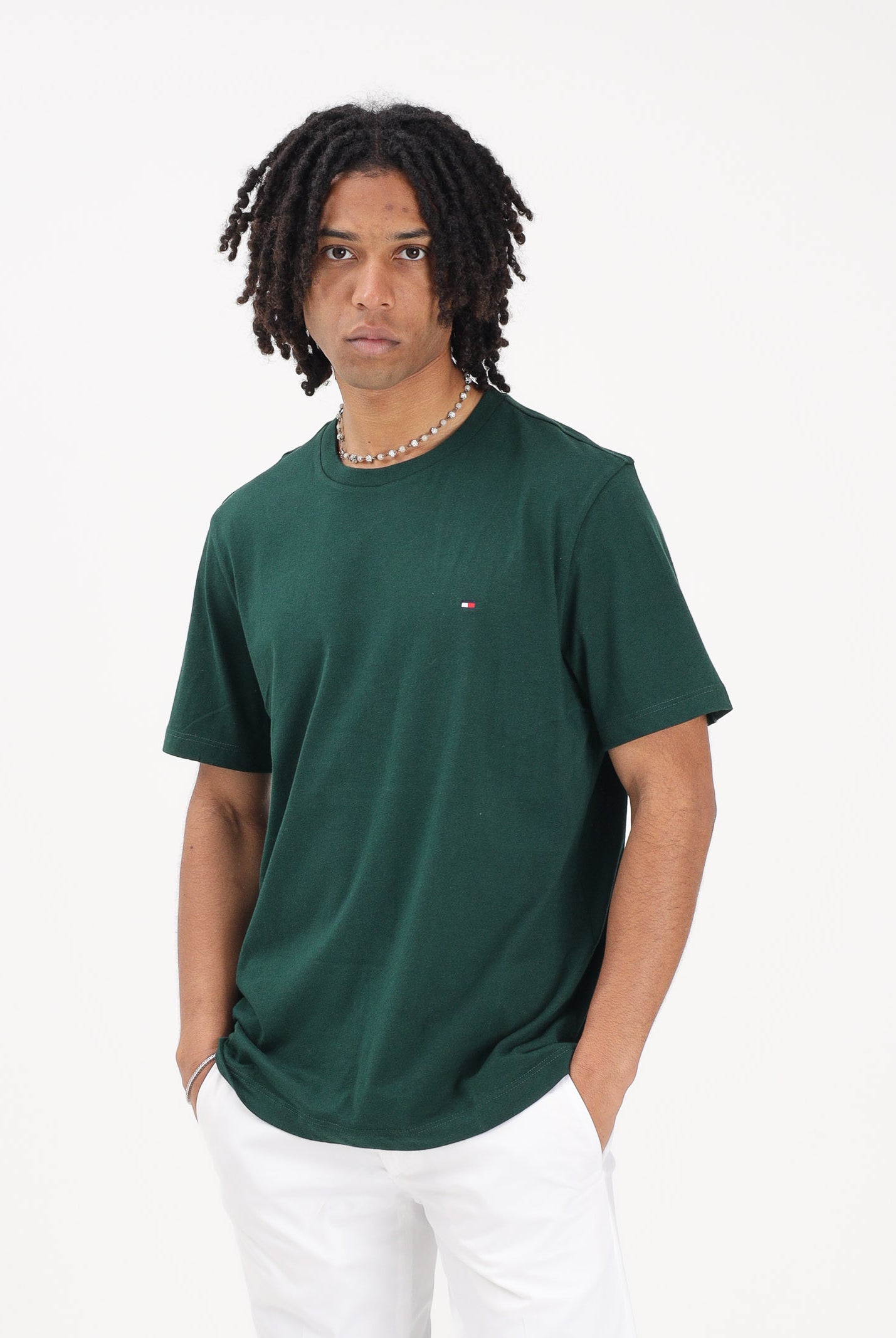 TOMMY HILFIGER T-shirt a manica corta verde da uomo con logo MW0MW39995 MBN TOMMY HILFIGER