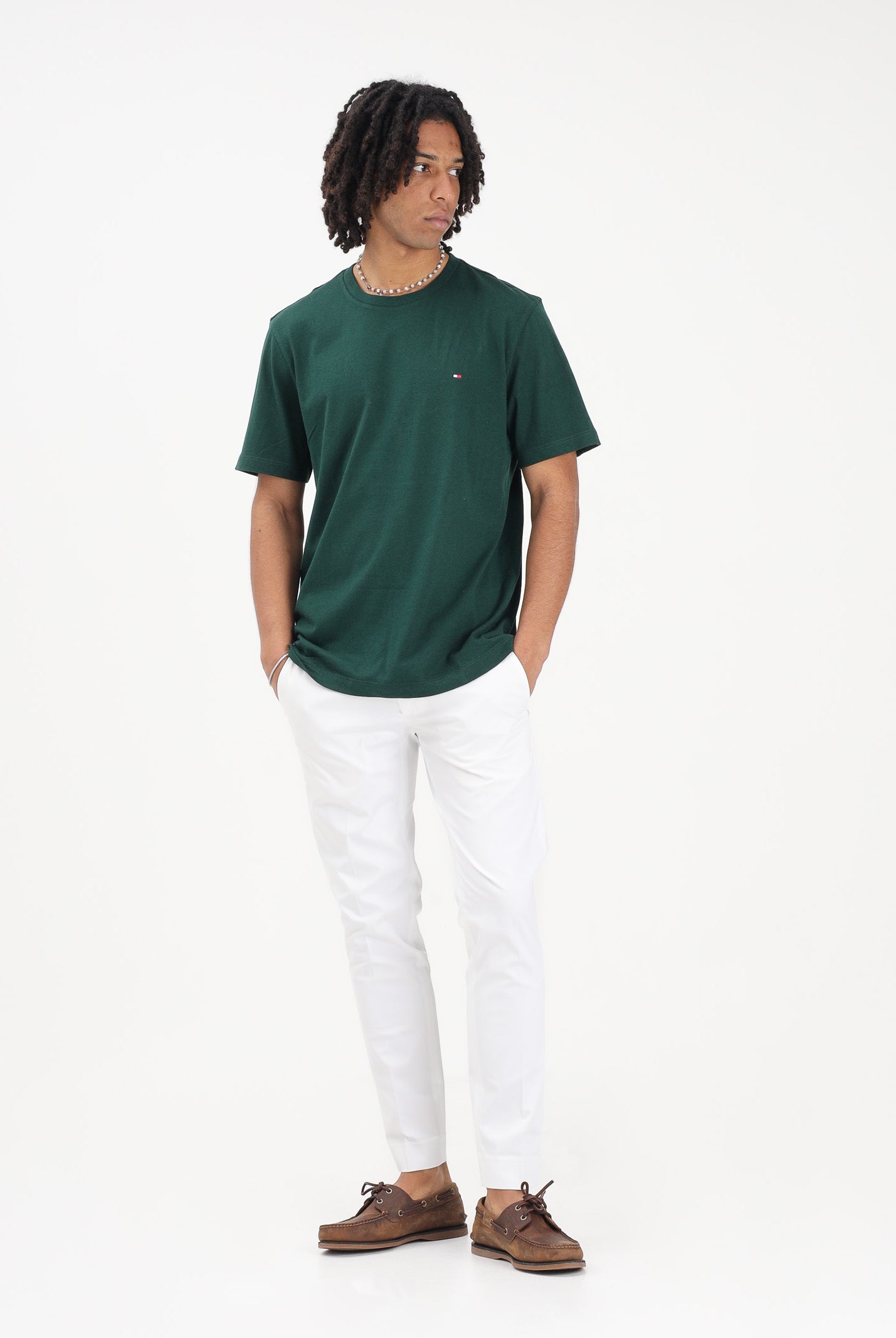 TOMMY HILFIGER T-shirt a manica corta verde da uomo con logo MW0MW39995 MBN TOMMY HILFIGER