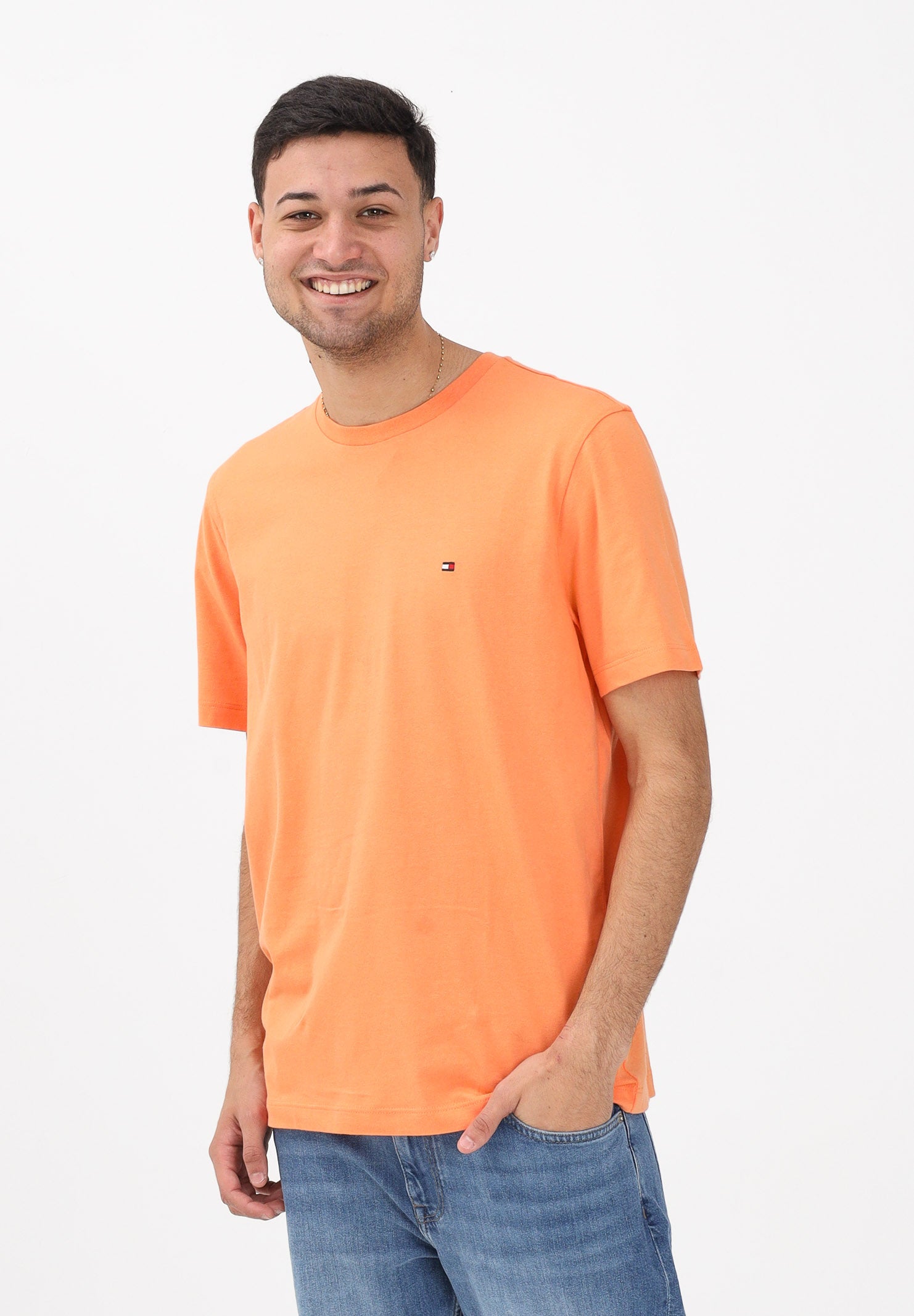 TOMMY HILFIGER T-shirt a manica corta arancione da uomo con logo MW0MW39995 SC9 TOMMY HILFIGER