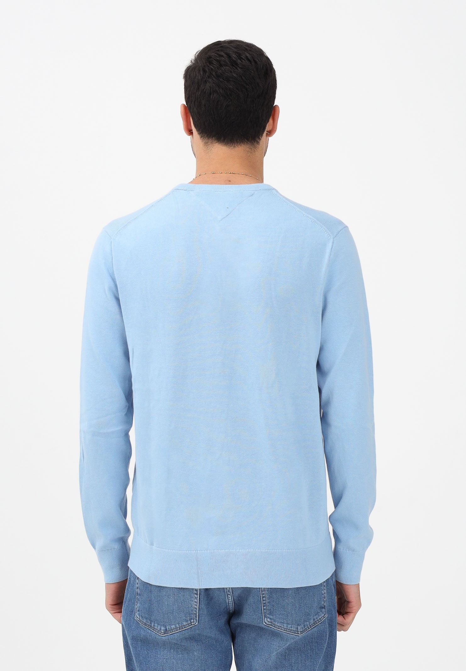 TOMMY HILFIGER Maglioncino girocollo celeste da uomo con logo MW0MW39999 C1Y TOMMY HILFIGER