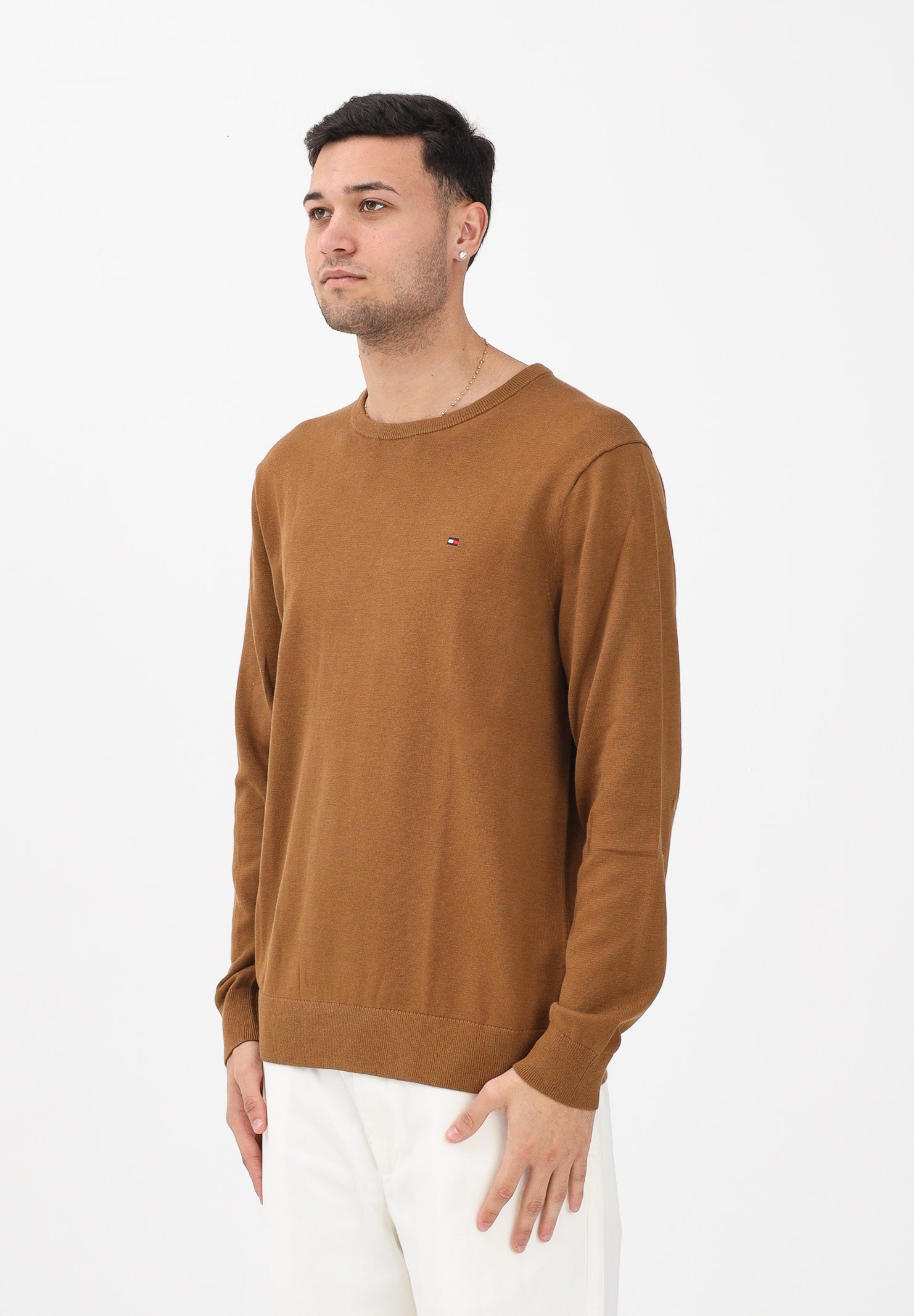 TOMMY HILFIGER Maglioncino girocollo khaki da uomo con logo MW0MW39999 GWP TOMMY HILFIGER