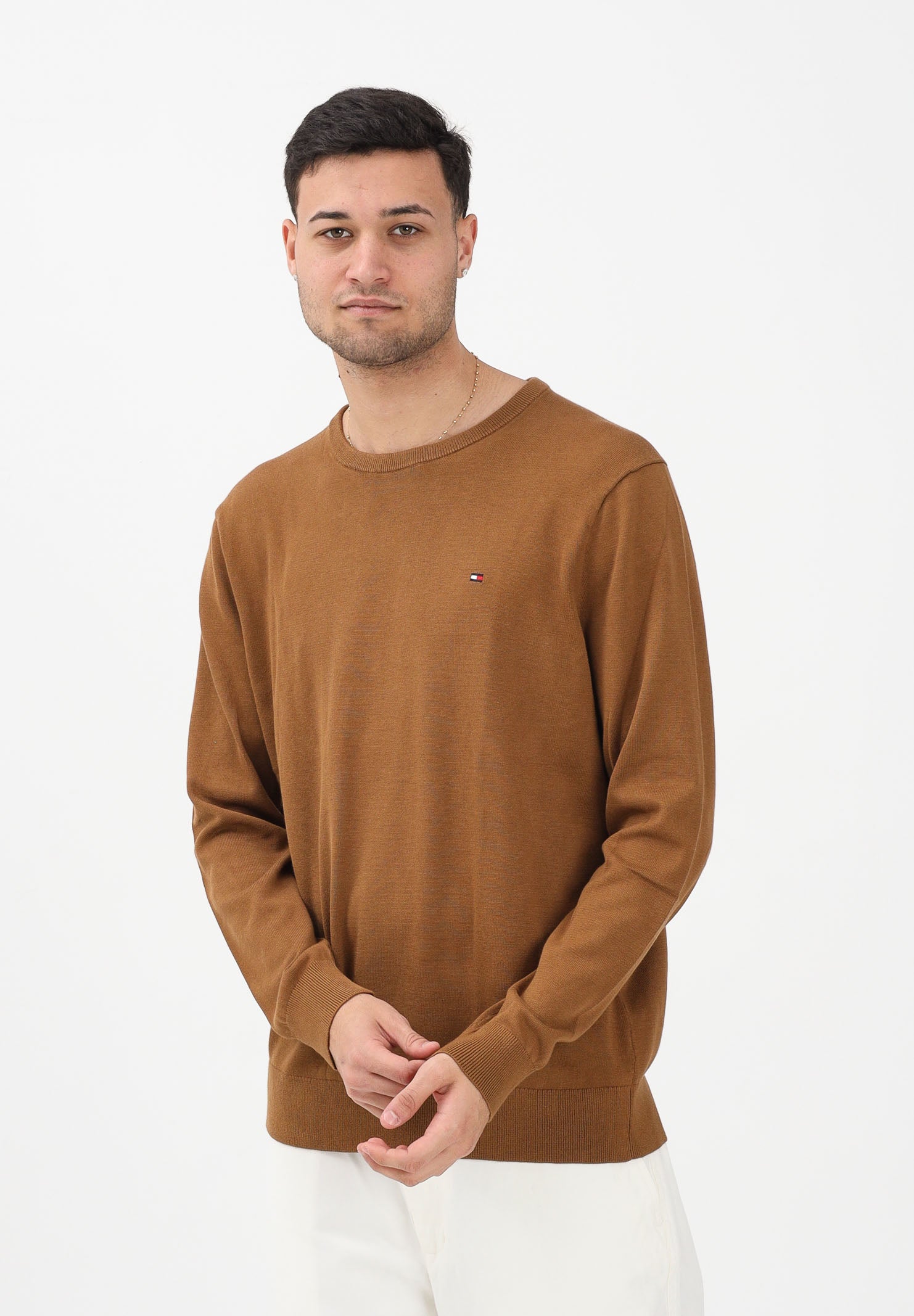 TOMMY HILFIGER Maglioncino girocollo khaki da uomo con logo MW0MW39999 GWP TOMMY HILFIGER