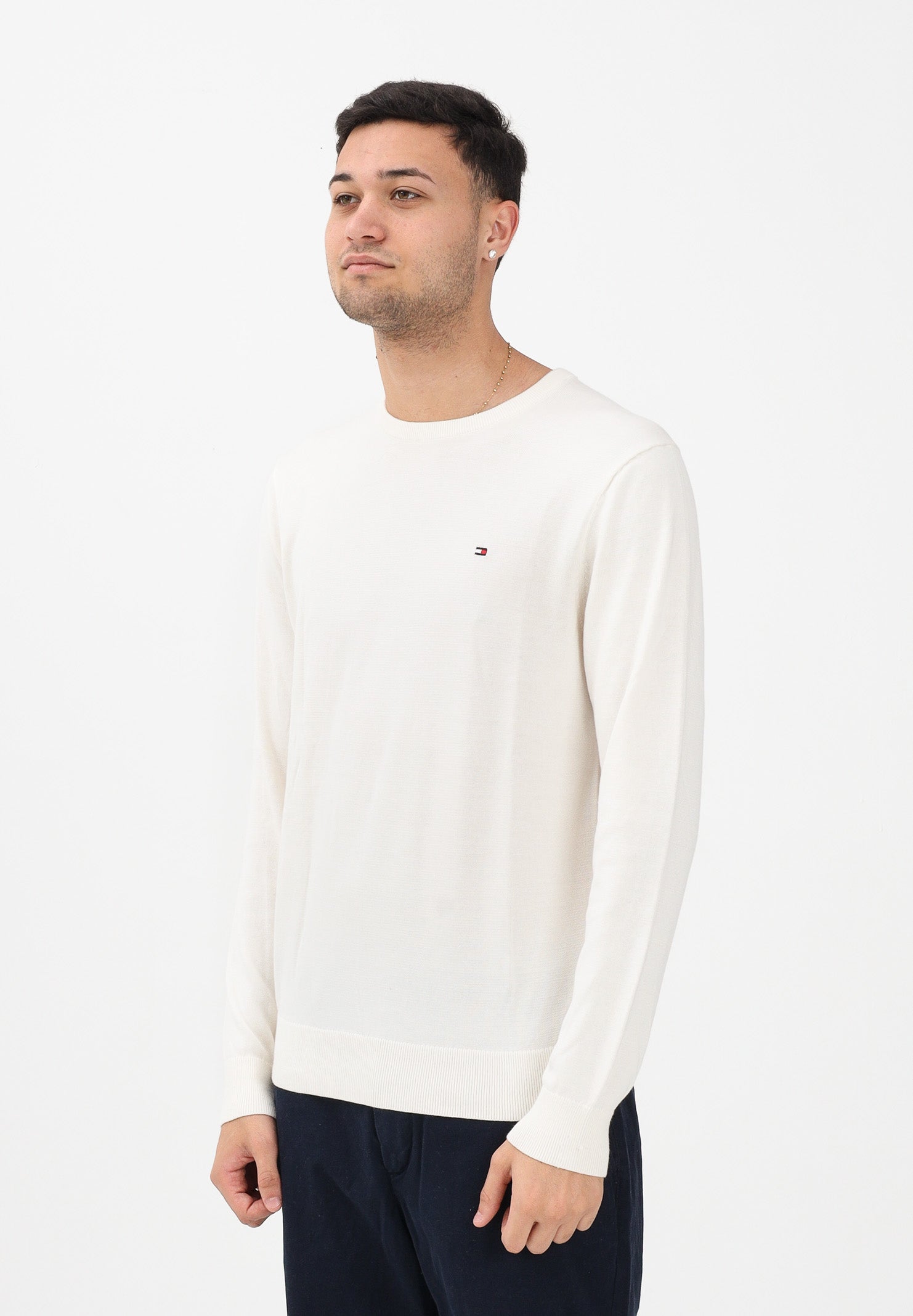 TOMMY HILFIGER Maglioncino girocollo panna da uomo con logo MW0MW39999 Z00 TOMMY HILFIGER