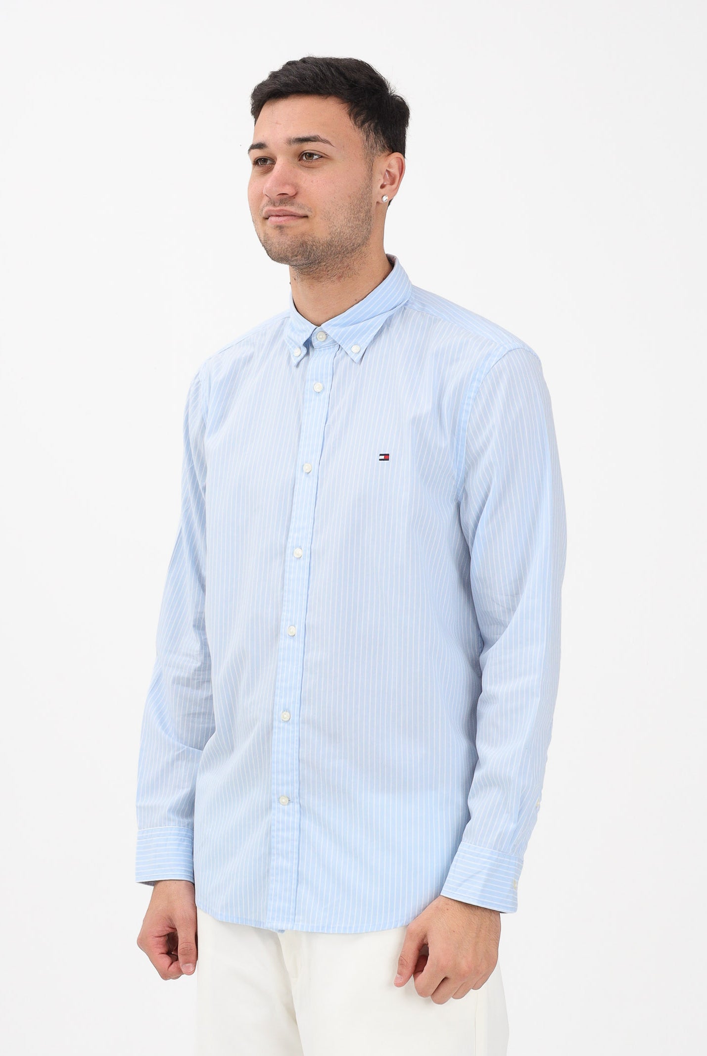 TOMMY HILFIGER Camicia a manica lunga TH Flex azzurra da uomo con motivo a righe MW0MW41399 0A4 TOMMY HILFIGER