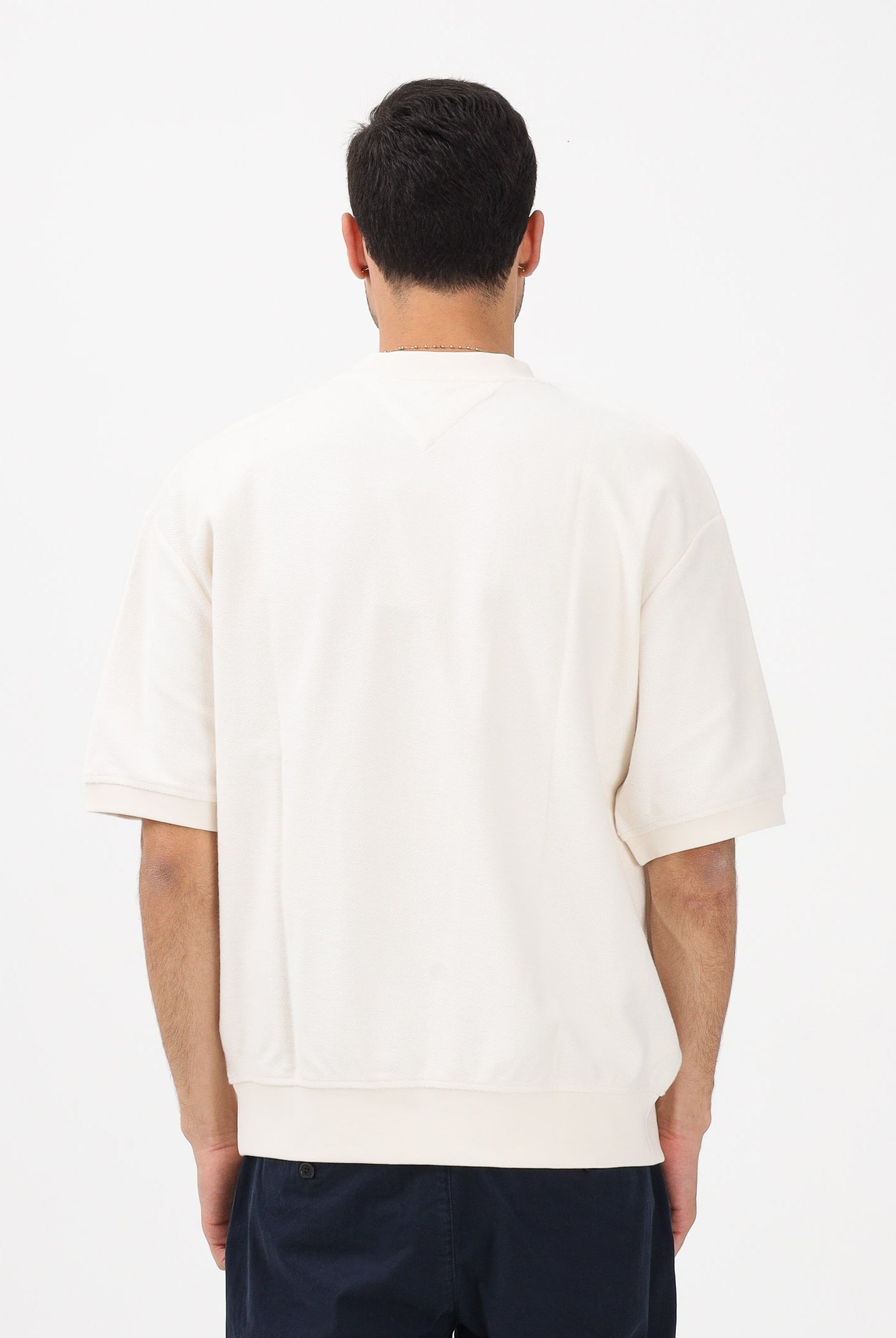 TOMMY HILFIGER T-shirt a manica corta panna da uomo con ricamo logo MW0MW41430 Z00 TOMMY HILFIGER