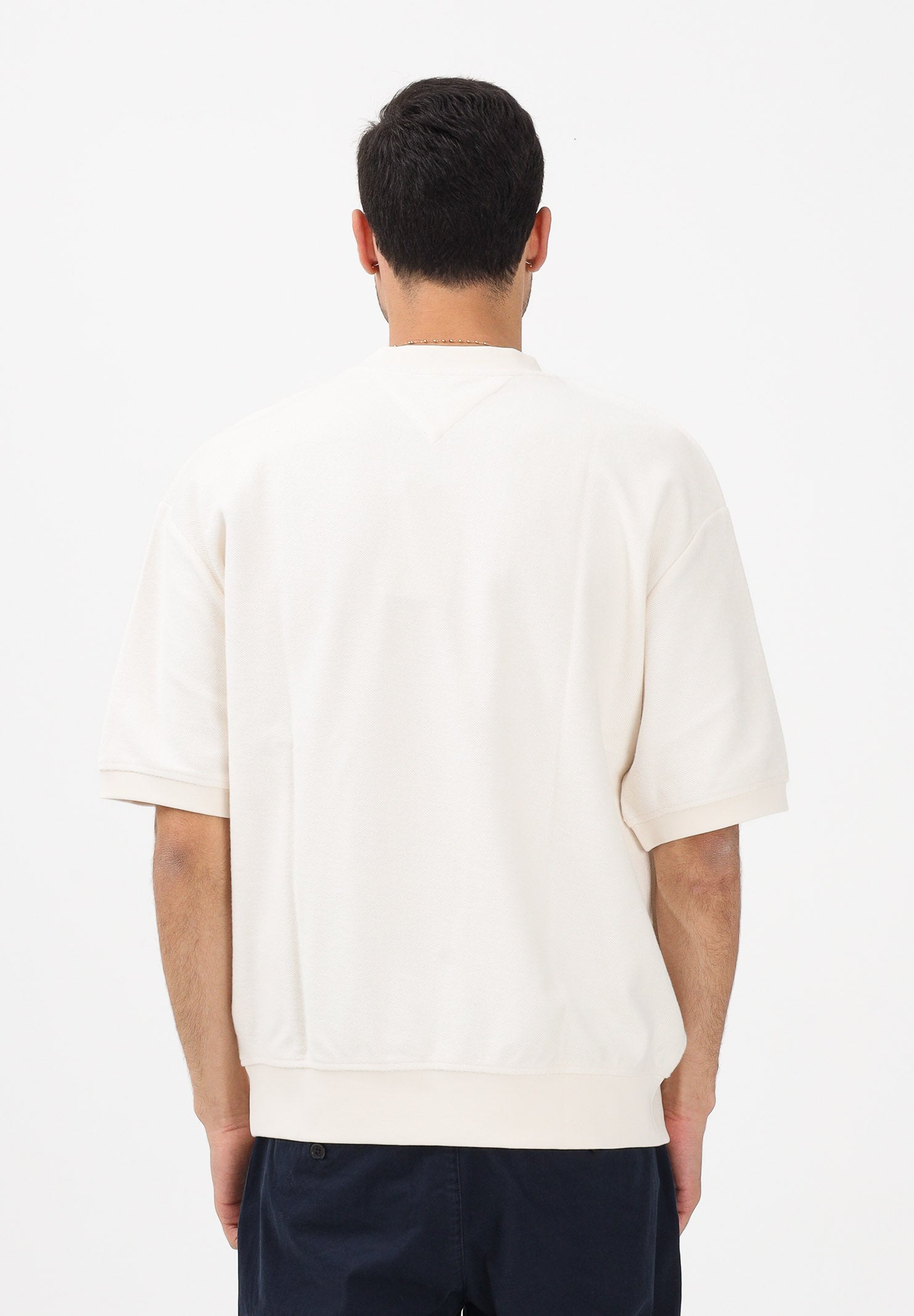 TOMMY HILFIGER T-shirt a manica corta panna da uomo con ricamo logo MW0MW41430 Z00 TOMMY HILFIGER