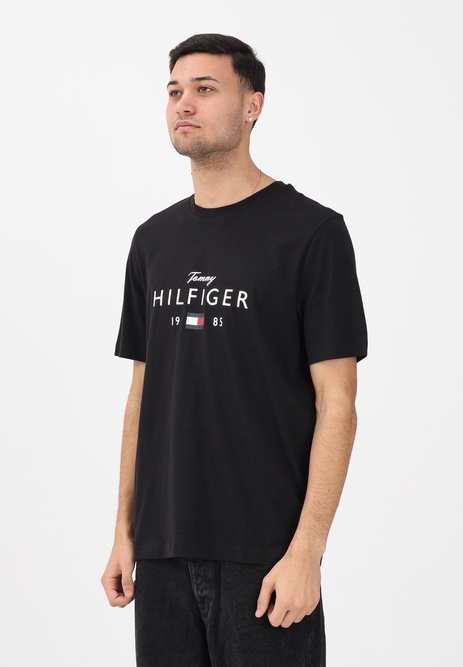 TOMMY HILFIGER T-shirt a manica corta nera da uomo con stampa MW0MW41455 BDS TOMMY HILFIGER