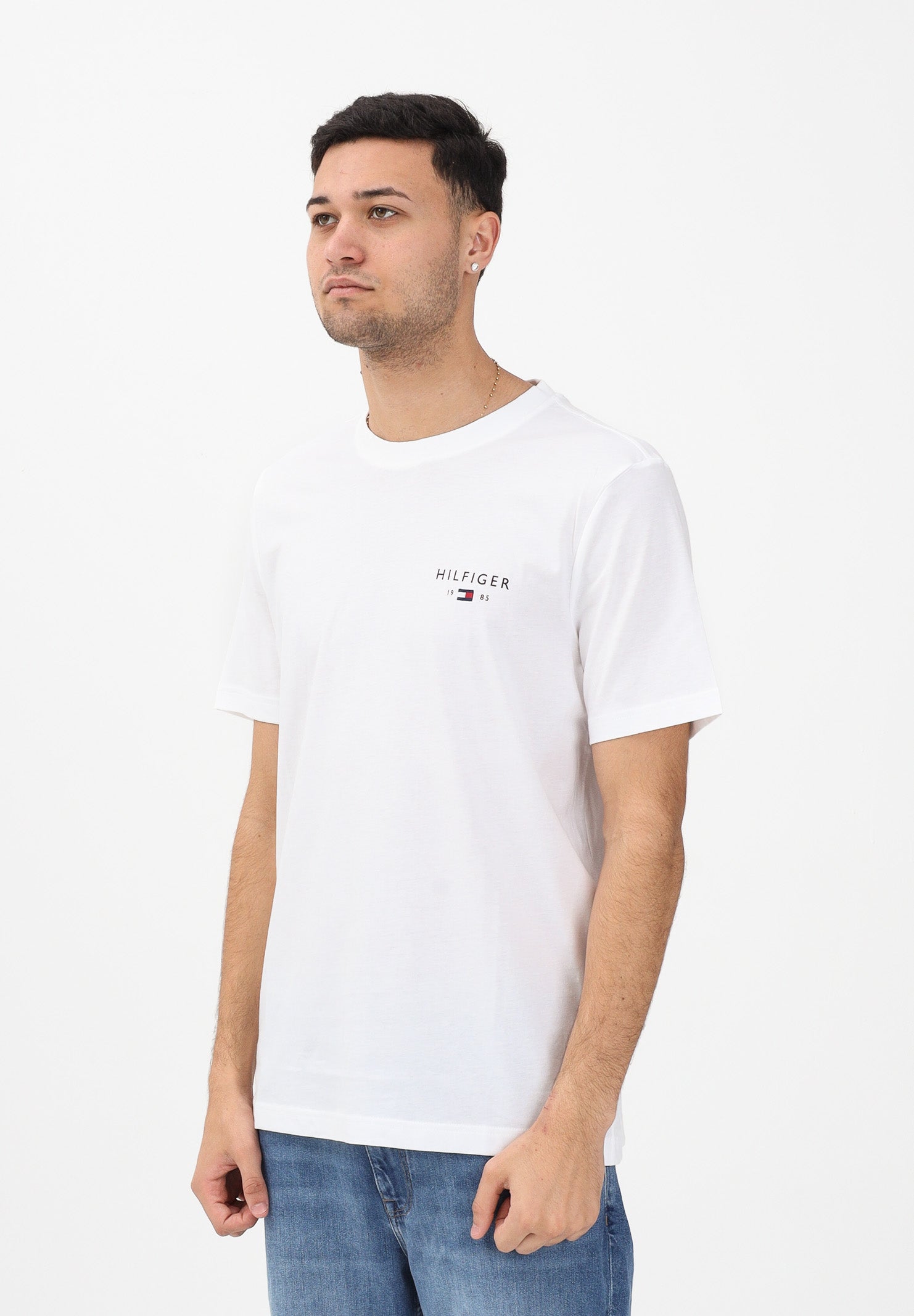 TOMMY HILFIGER T-shirt a manica corta bianca da uomo con logo MW0MW41456 YBR TOMMY HILFIGER