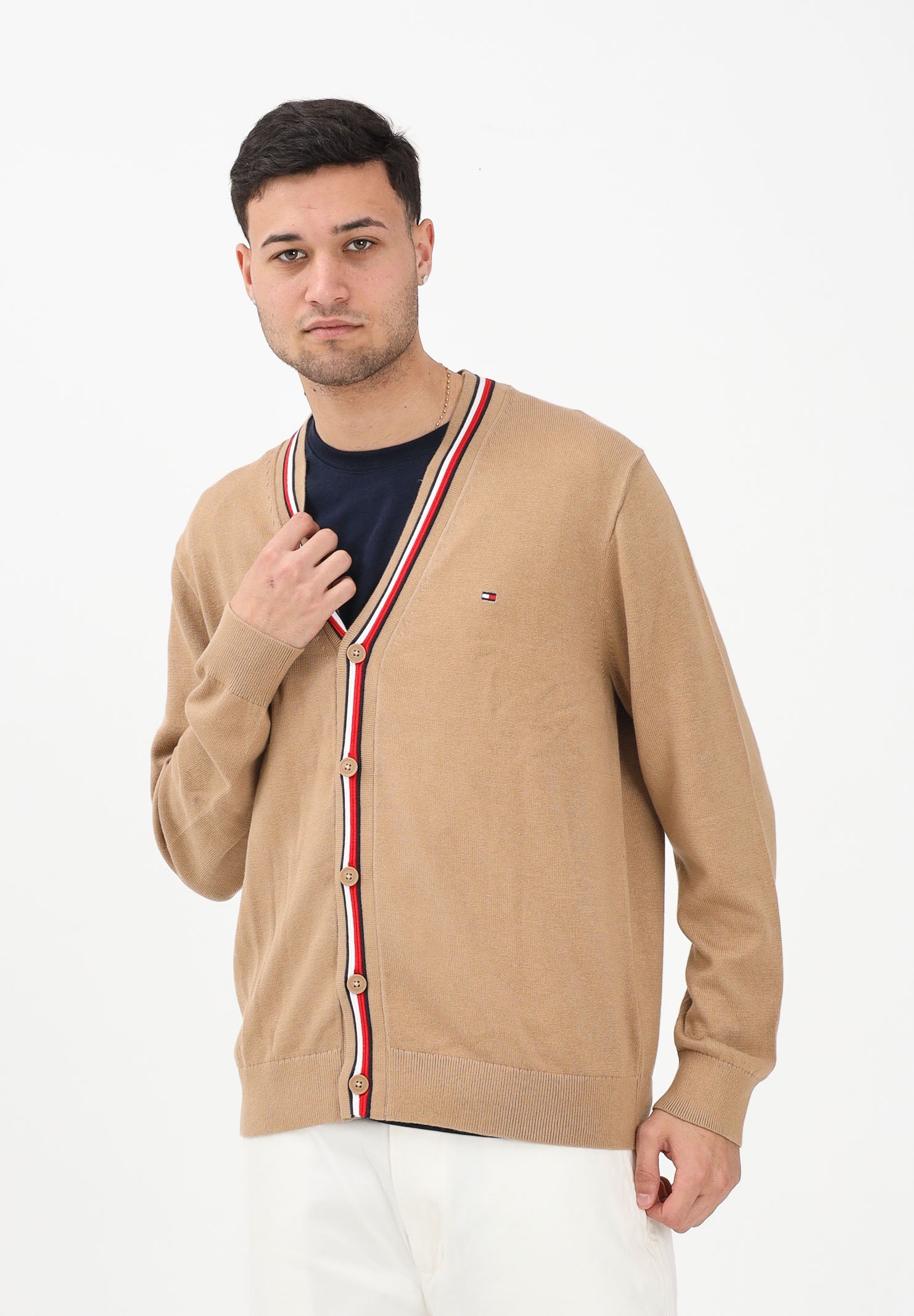 TOMMY HILFIGER Cardigan beige da uomo con finiture esclusive MW0MW41544 RBC TOMMY HILFIGER