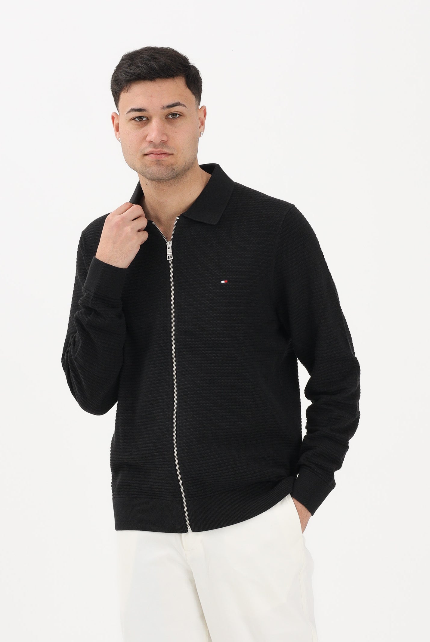 TOMMY HILFIGER Cardigan nero da uomo con logo MW0MW41645 BDS TOMMY HILFIGER