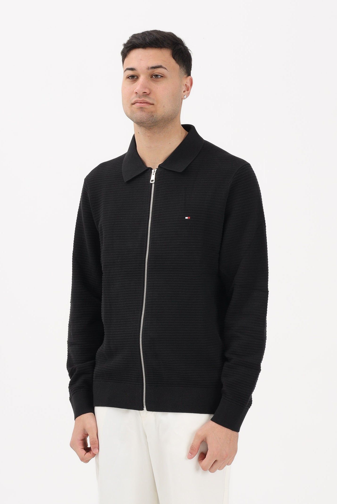 TOMMY HILFIGER Cardigan nero da uomo con logo MW0MW41645 BDS TOMMY HILFIGER