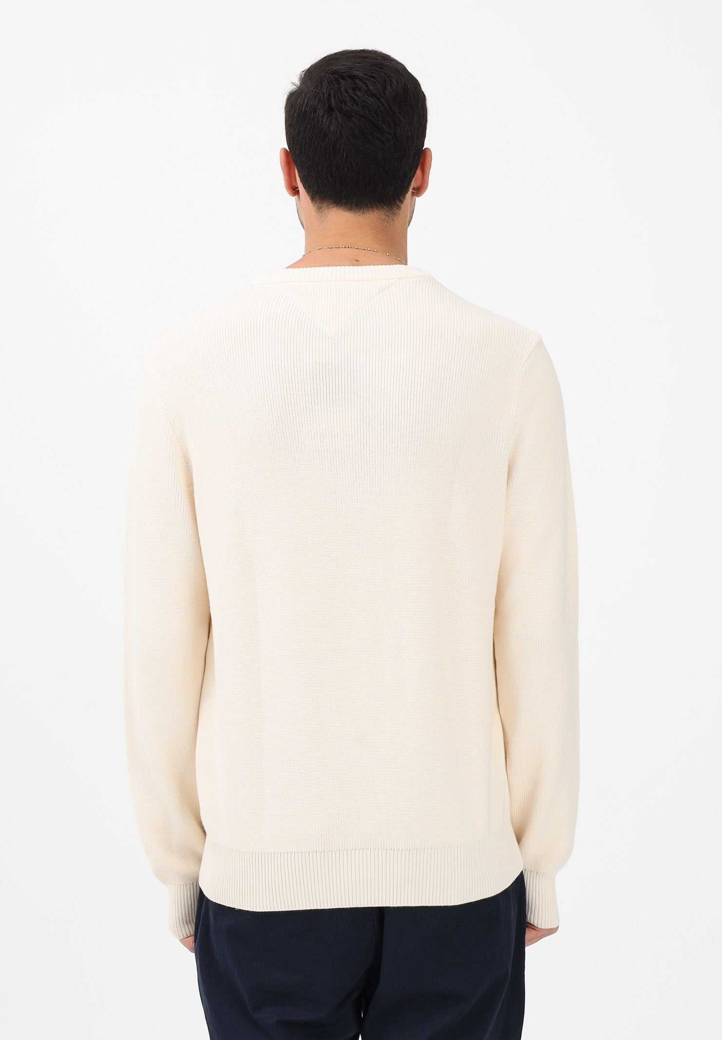 TOMMY HILFIGER Maglioncino girocollo panna da uomo con logo MW0MW41647 AEF TOMMY HILFIGER