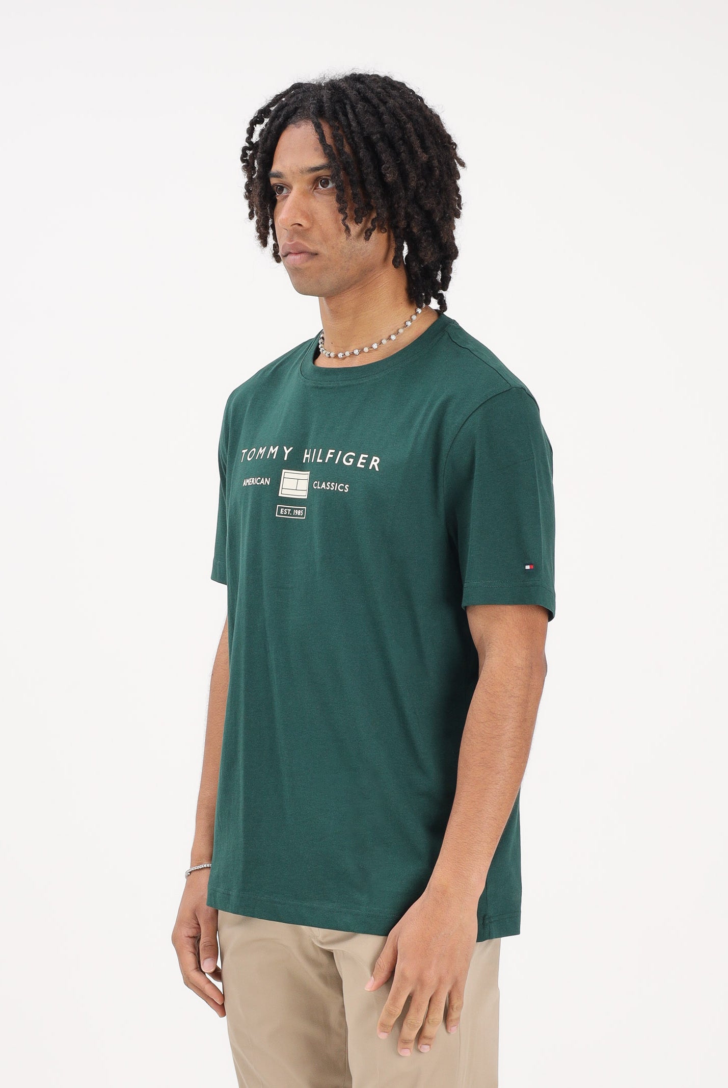 TOMMY HILFIGER T-shirt a manica corta verde da uomo con stampa MW0MW42365 MBN TOMMY HILFIGER