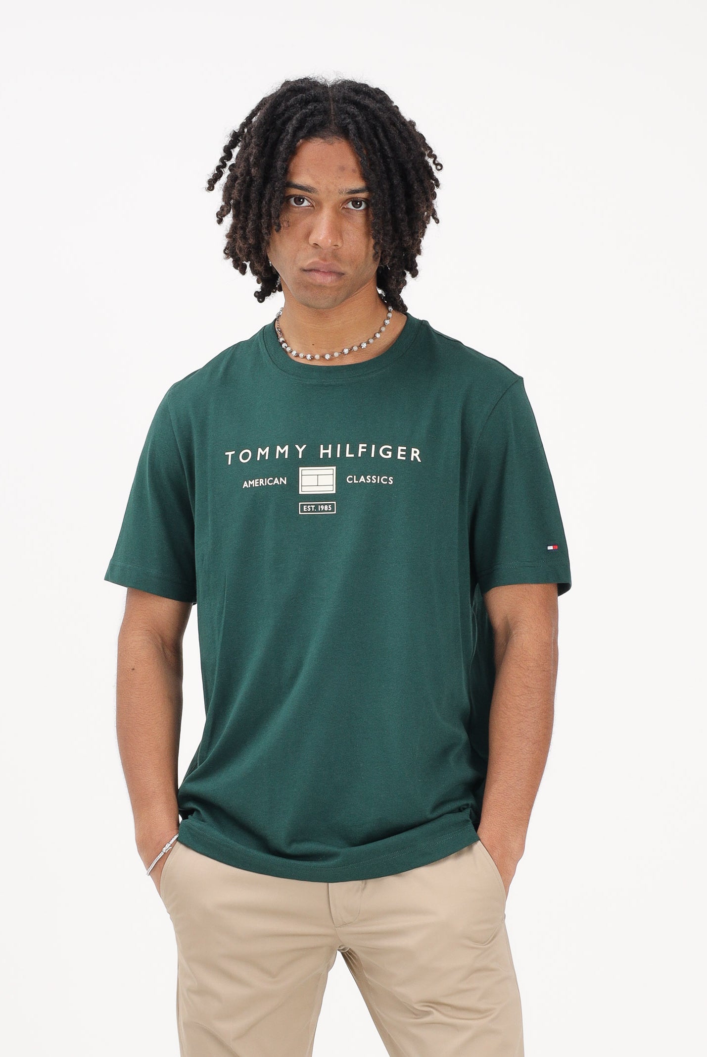 TOMMY HILFIGER T-shirt a manica corta verde da uomo con stampa MW0MW42365 MBN TOMMY HILFIGER