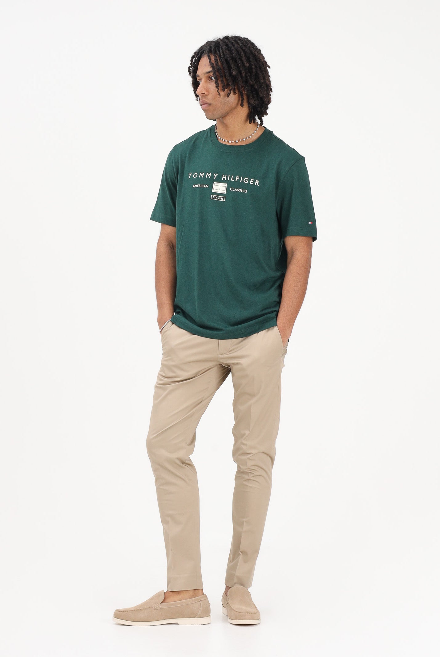 TOMMY HILFIGER T-shirt a manica corta verde da uomo con stampa MW0MW42365 MBN TOMMY HILFIGER