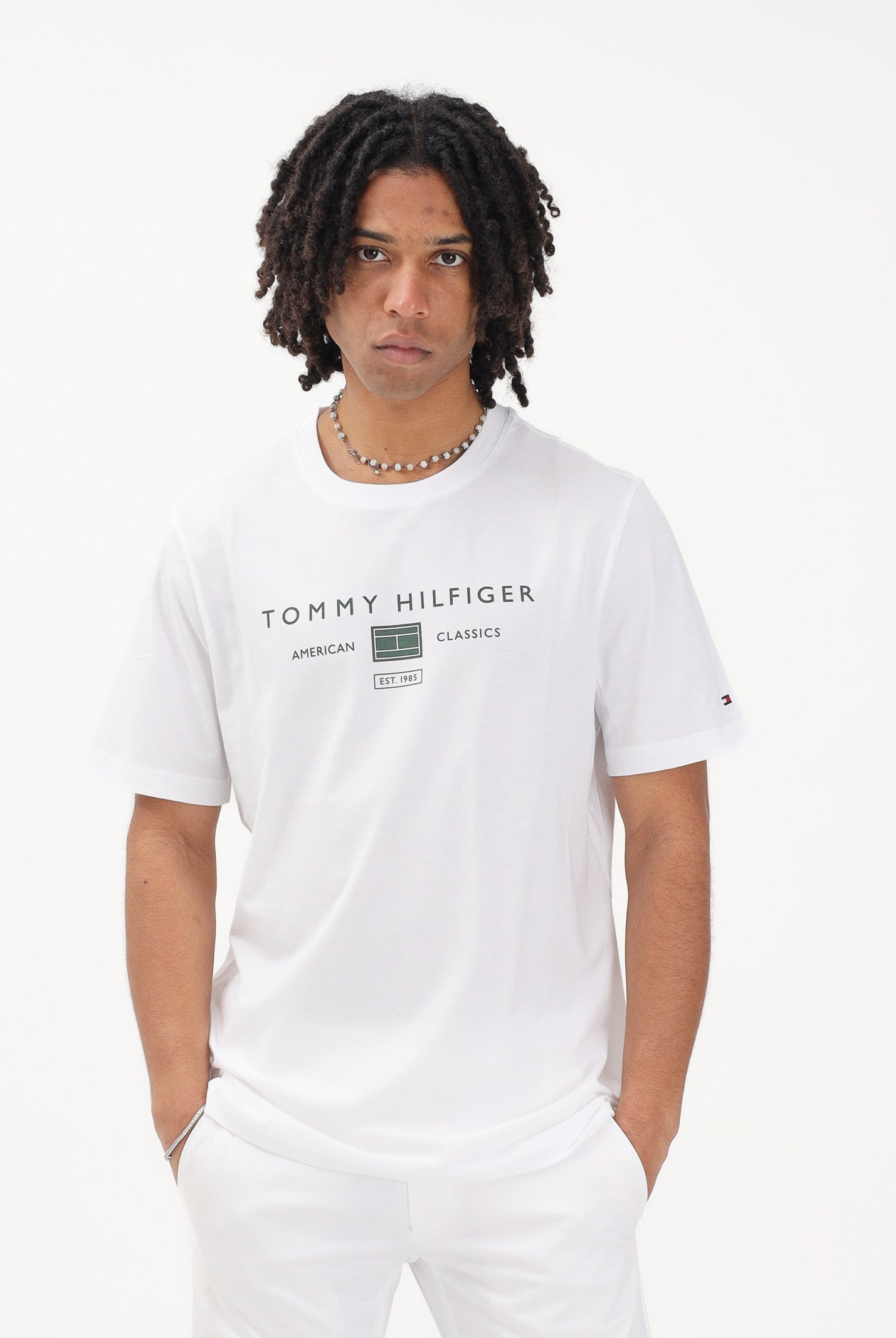 TOMMY HILFIGER T-shirt a manica corta bianca da uomo con stampa MW0MW42365 YBR TOMMY HILFIGER