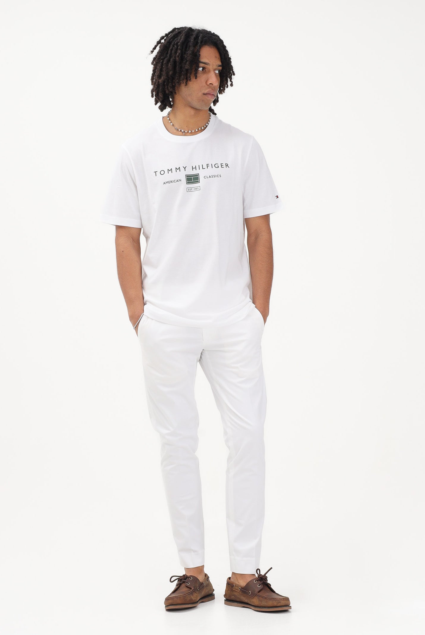 TOMMY HILFIGER T-shirt a manica corta bianca da uomo con stampa MW0MW42365 YBR TOMMY HILFIGER