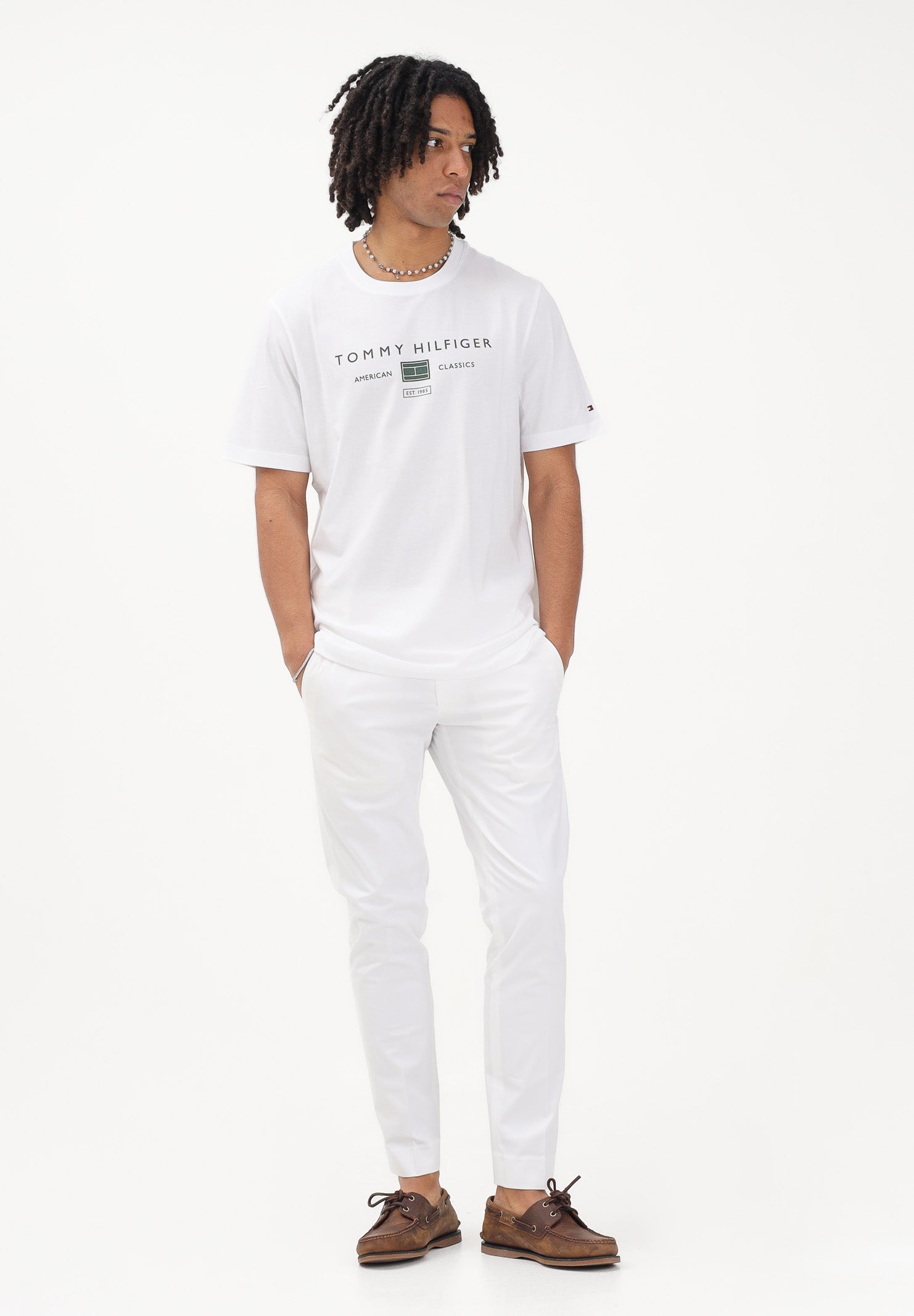 TOMMY HILFIGER T-shirt a manica corta bianca da uomo con stampa MW0MW42365 YBR TOMMY HILFIGER