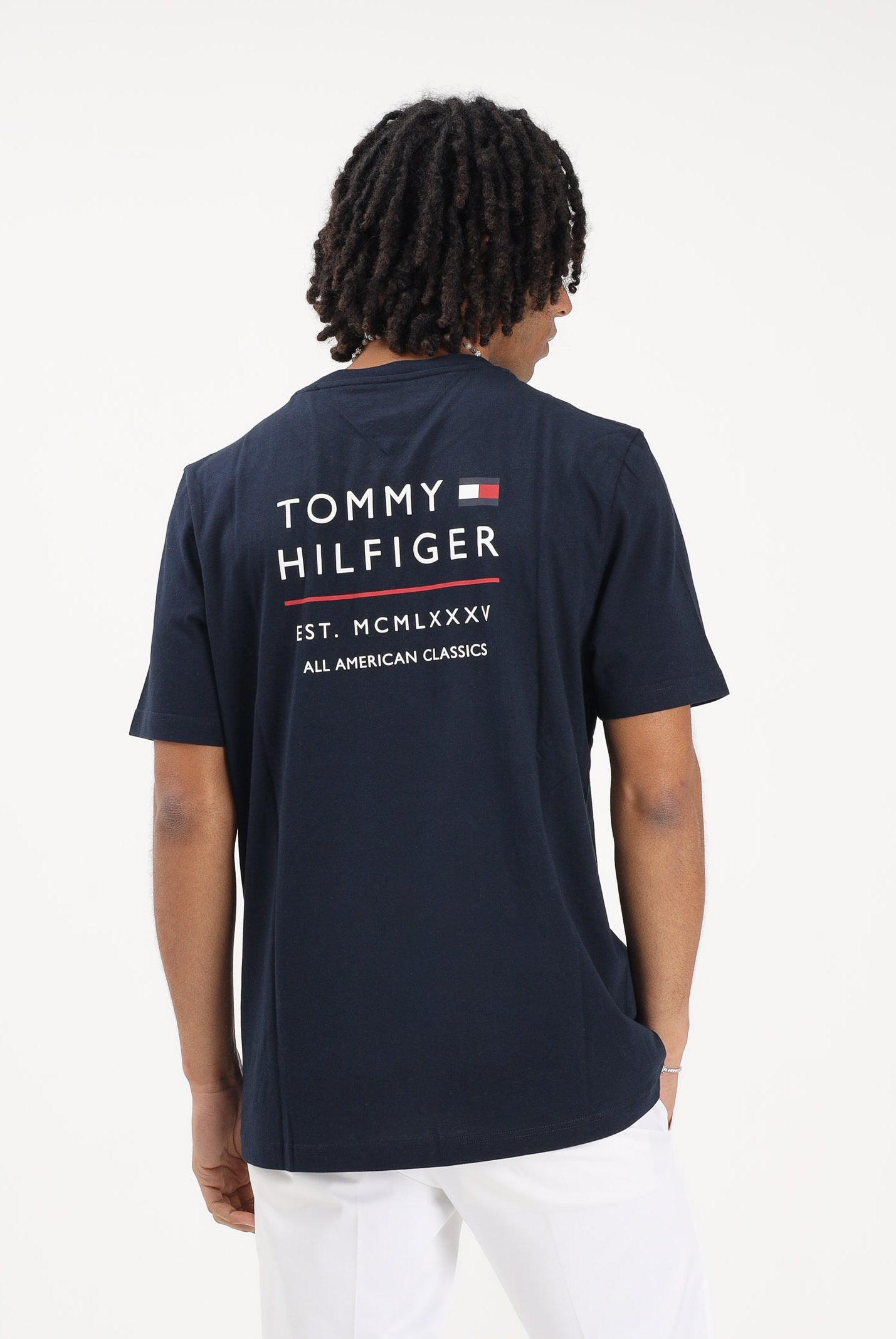TOMMY HILFIGER T-shirt a manica corta blu da uomo con stampa MW0MW42370 DW5 TOMMY HILFIGER