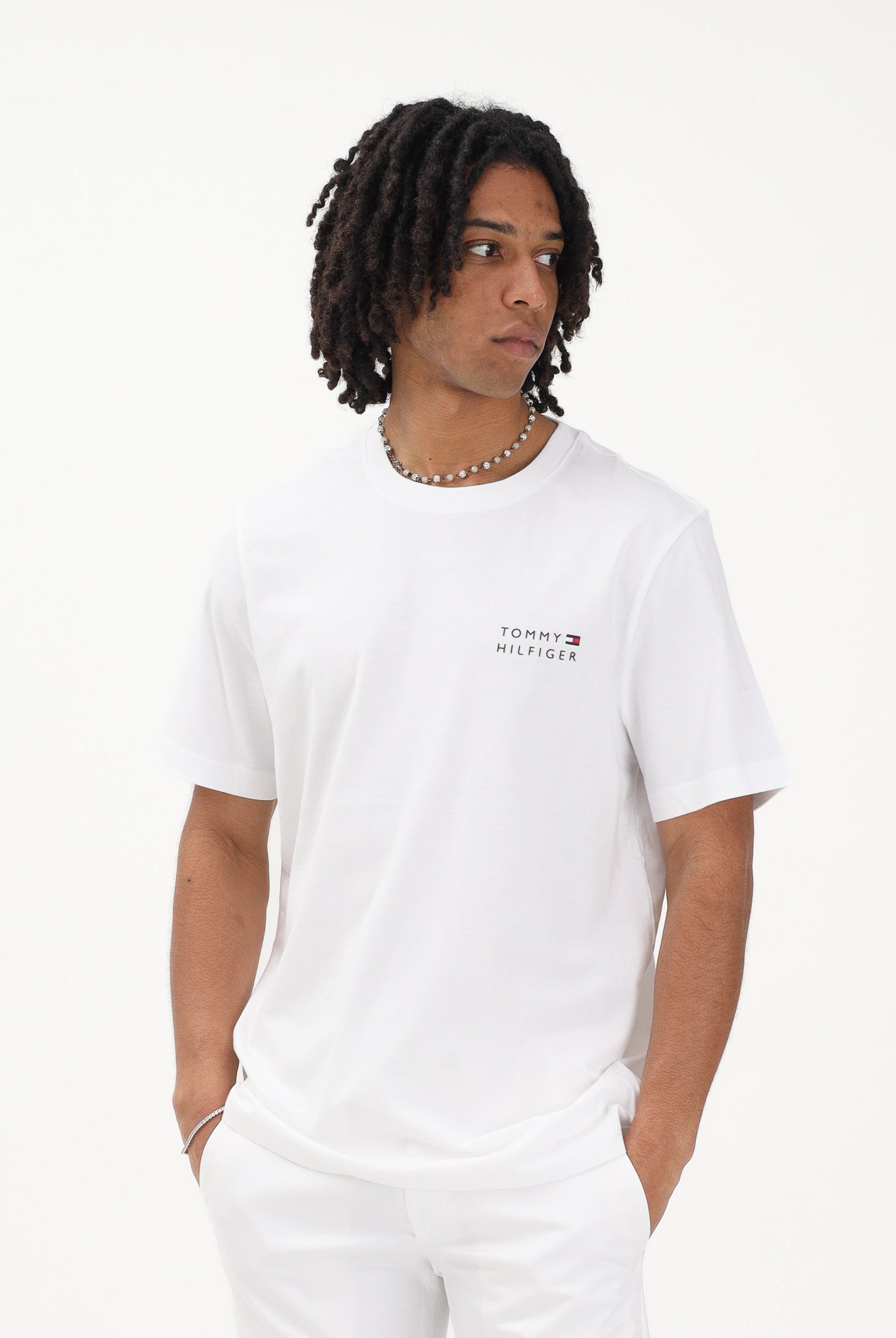 TOMMY HILFIGER T-shirt a manica corta bianca da uomo con stampa MW0MW42370 YBR TOMMY HILFIGER