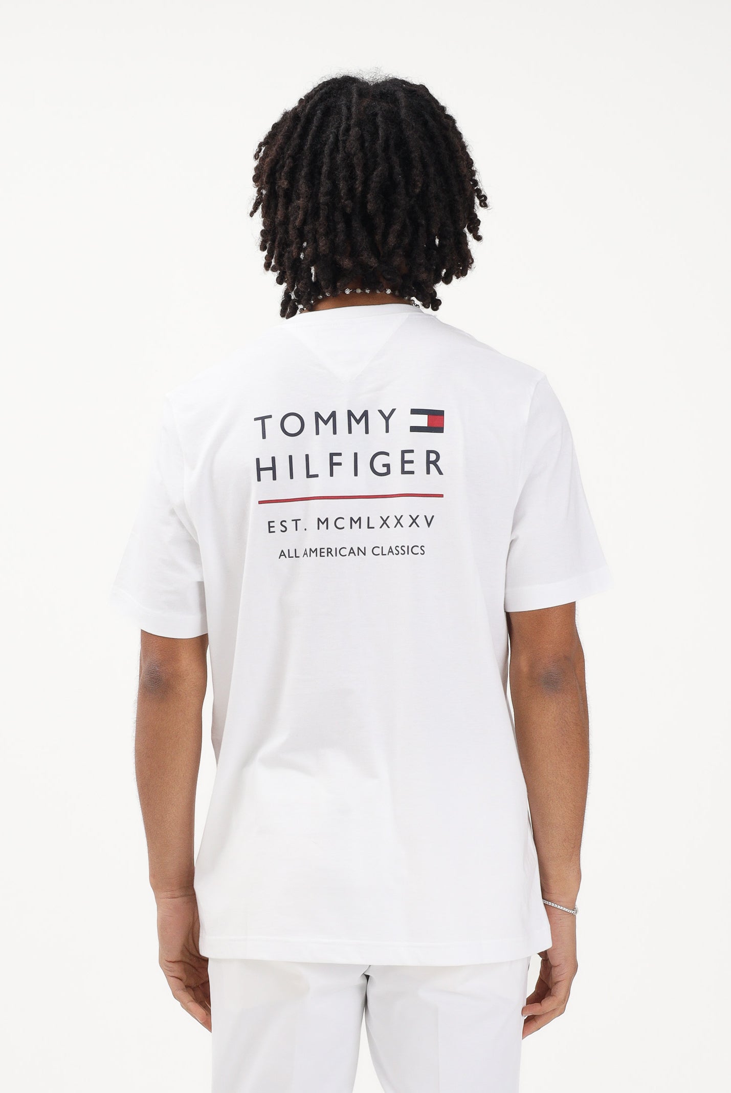 TOMMY HILFIGER T-shirt a manica corta bianca da uomo con stampa MW0MW42370 YBR TOMMY HILFIGER