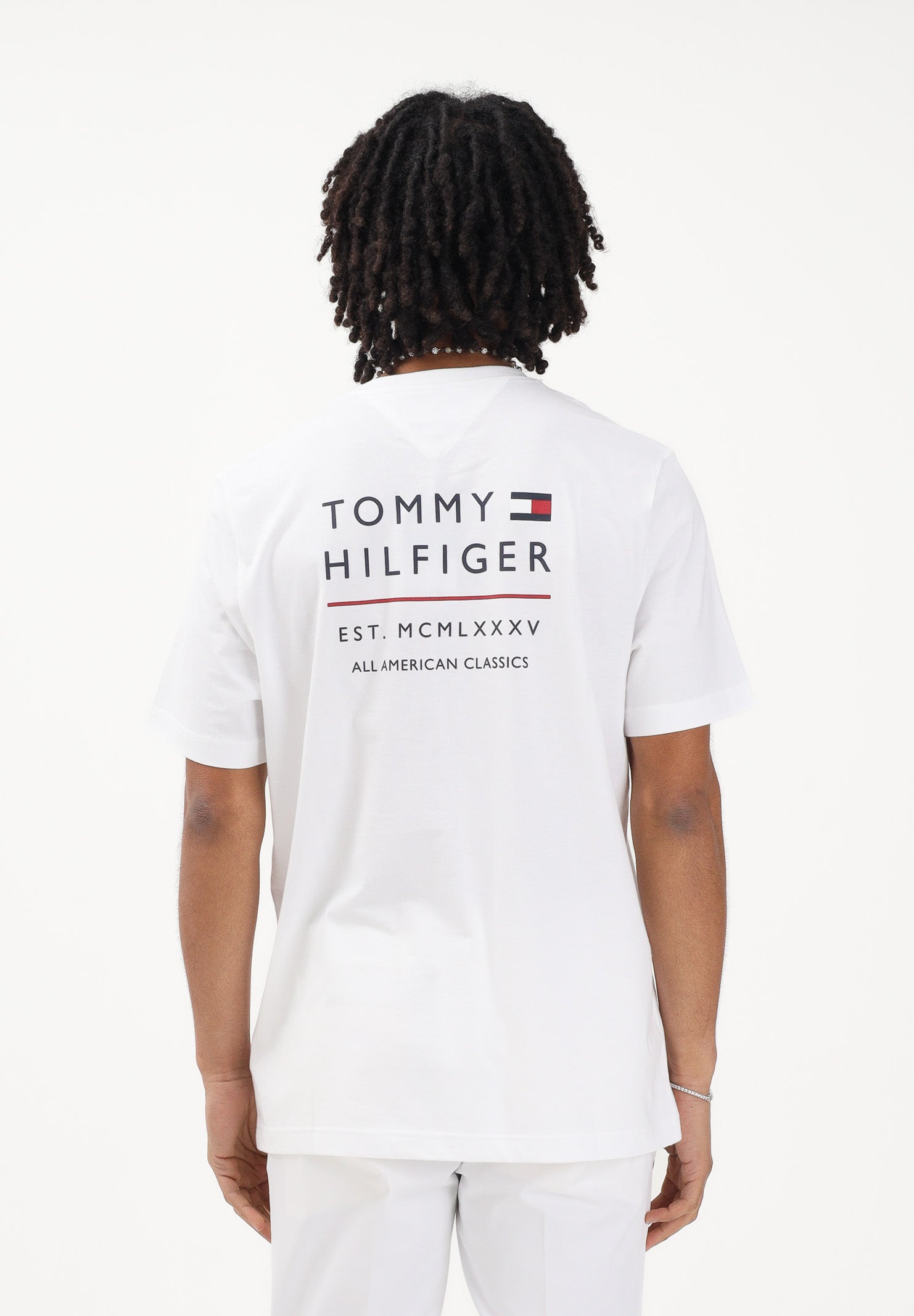 TOMMY HILFIGER T-shirt a manica corta bianca da uomo con stampa MW0MW42370 YBR TOMMY HILFIGER