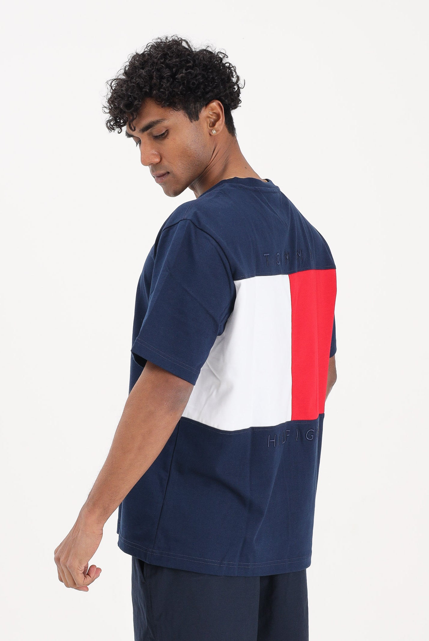 TOMMY HILFIGER T-shirt a manica corta blu da uomo con maxi stampa flag MW0MW42382 DCC TOMMY HILFIGER