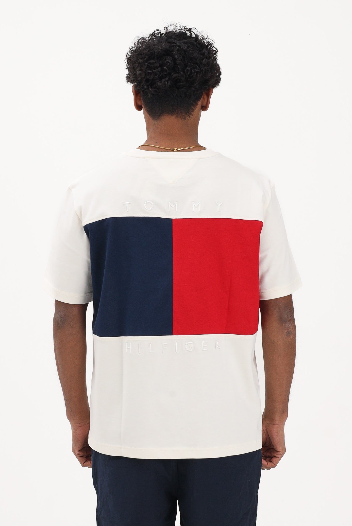 TOMMY HILFIGER T-shirt a manica corta panna da uomo con maxi stampa flag MW0MW42382 Z00 TOMMY HILFIGER