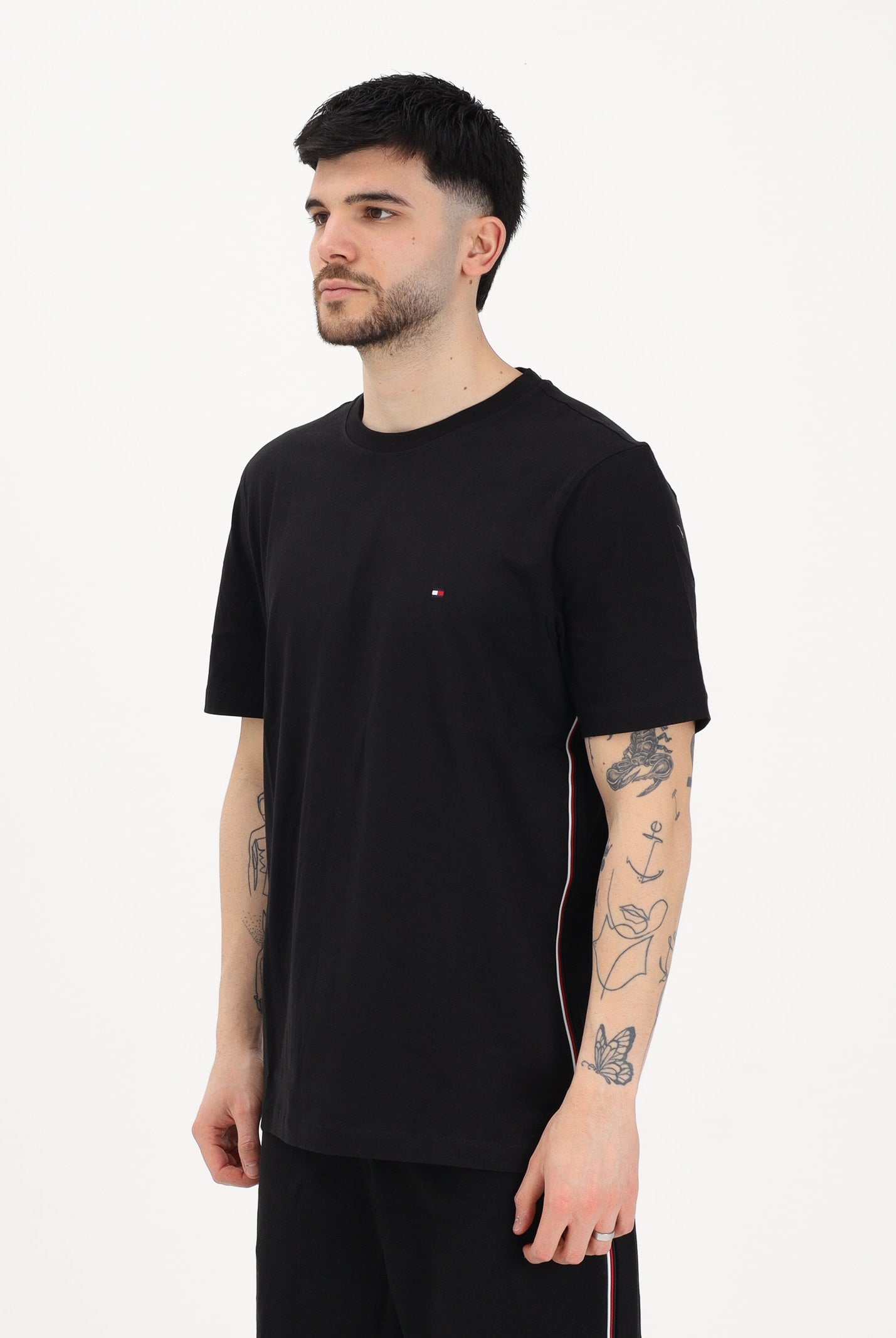 TOMMY HILFIGER T-shirt a manica corta nera da uomo con logo MW0MW42393 BDS TOMMY HILFIGER
