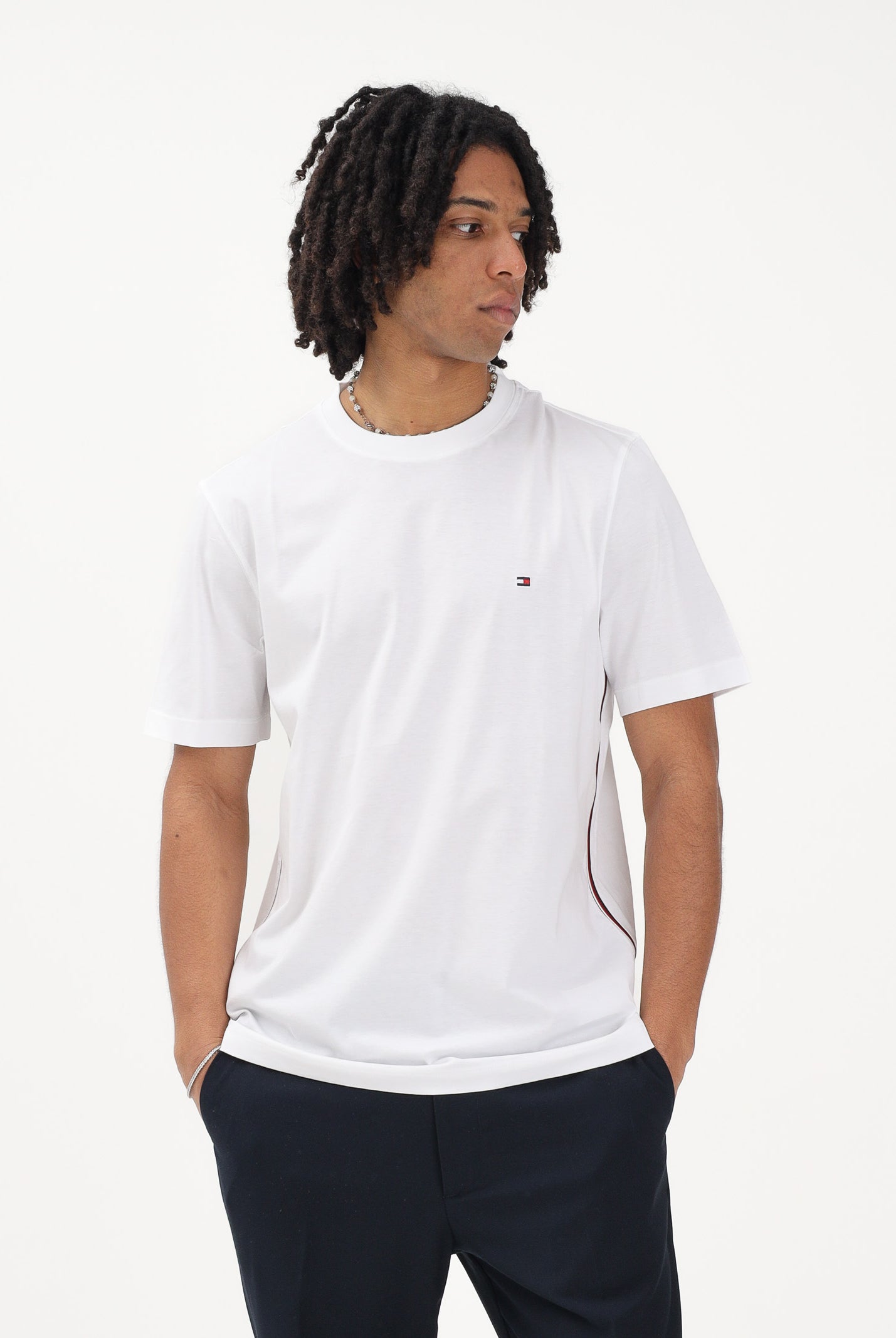 TOMMY HILFIGER T-shirt a manica corta bianca da uomo con logo MW0MW42393 YBR TOMMY HILFIGER