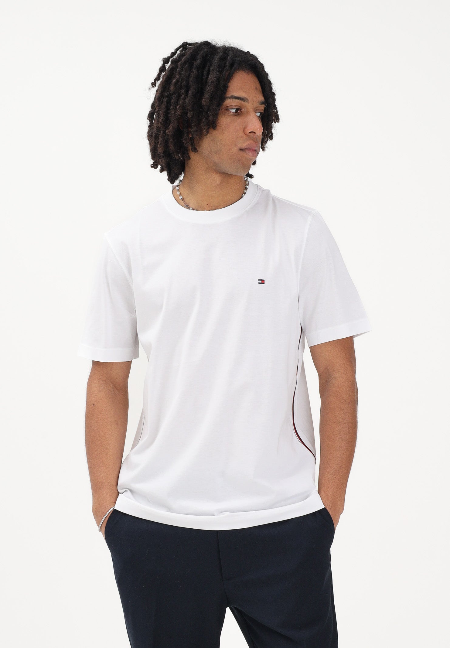 TOMMY HILFIGER T-shirt a manica corta bianca da uomo con logo MW0MW42393 YBR TOMMY HILFIGER