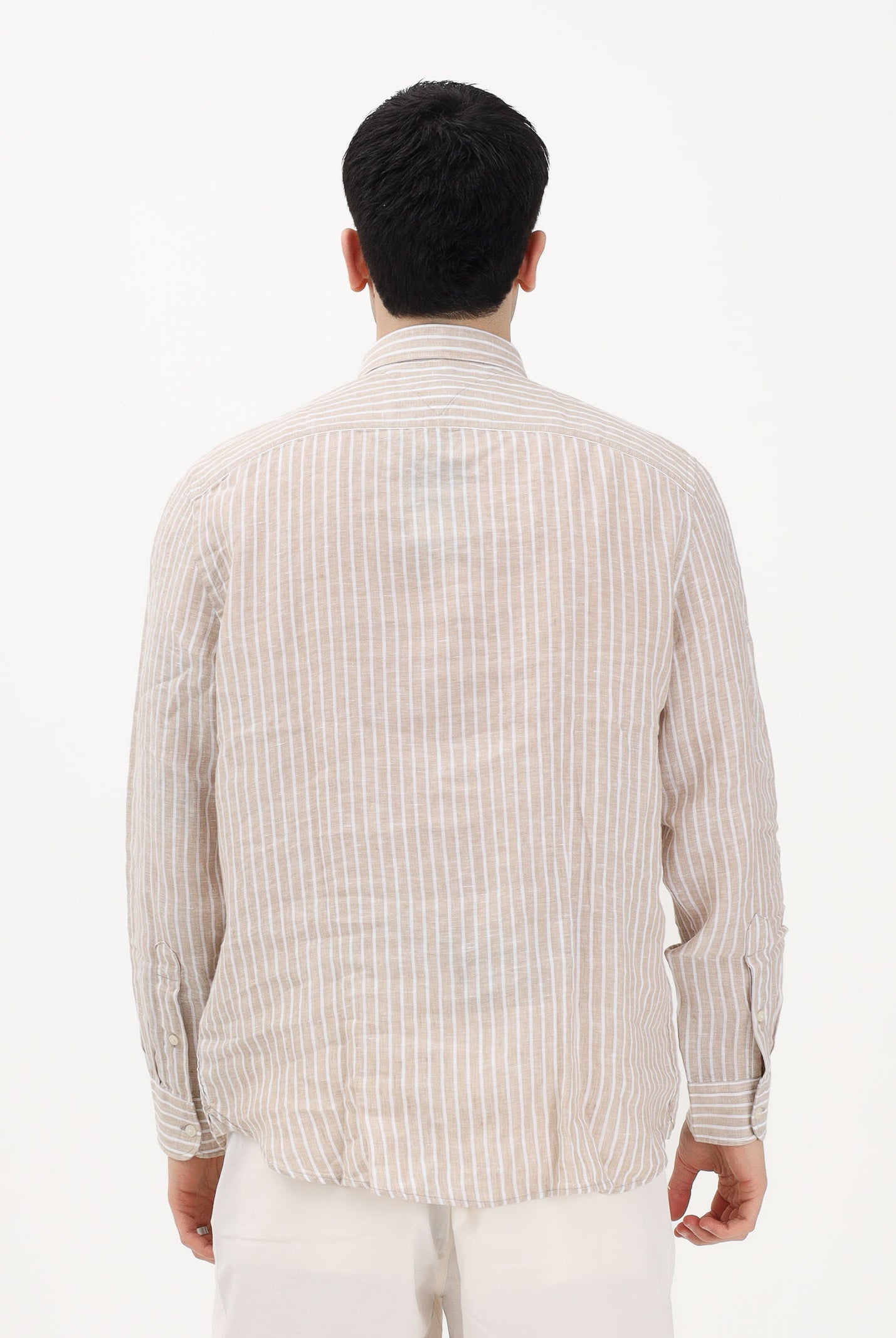 TOMMY HILFIGER Camicia a manica lunga beige da uomo con motivo a righe MW0MW42400 0BK TOMMY HILFIGER