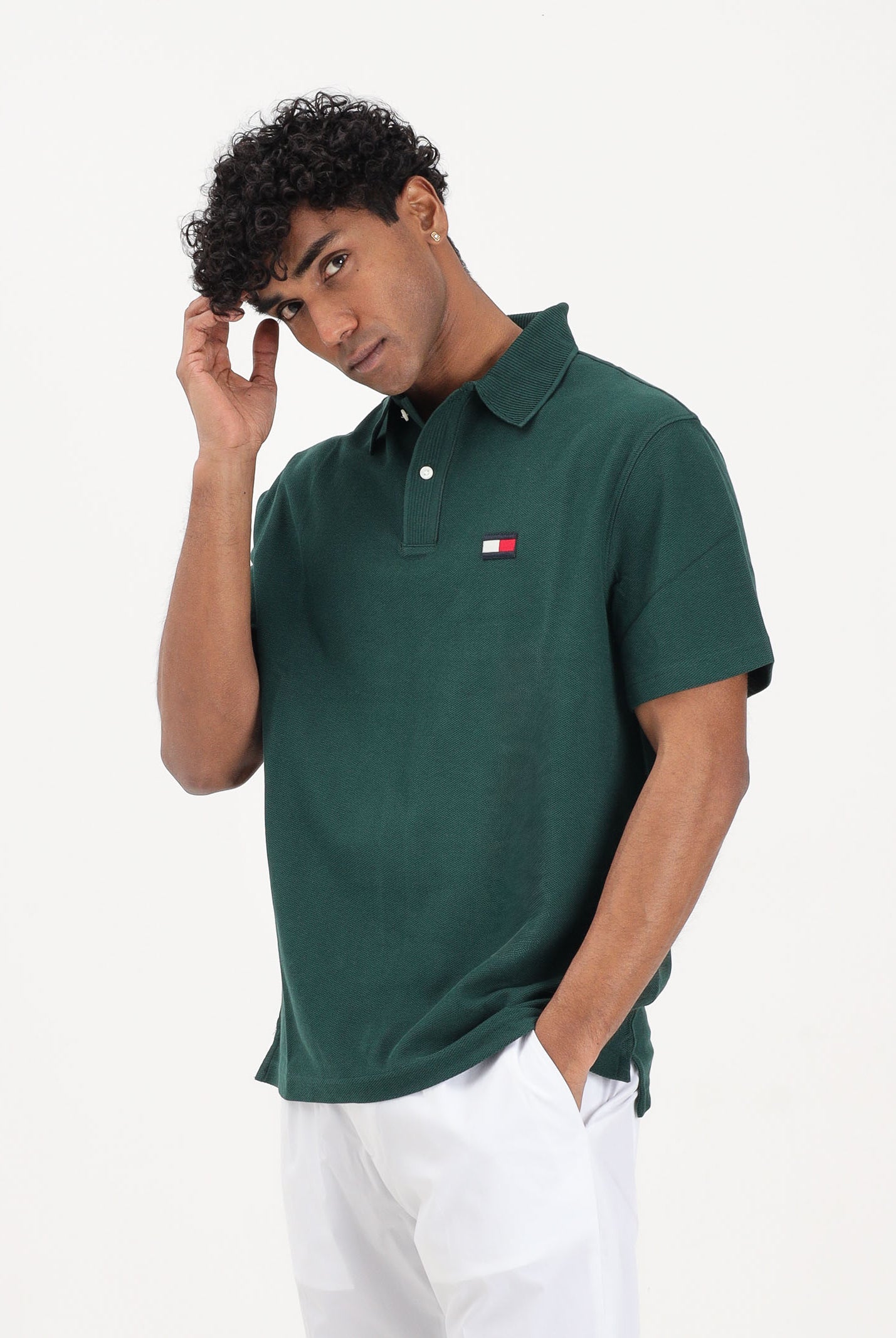 TOMMY HILFIGER Polo a manica corta verde da uomo con logo MW0MW42740 MBN TOMMY HILFIGER