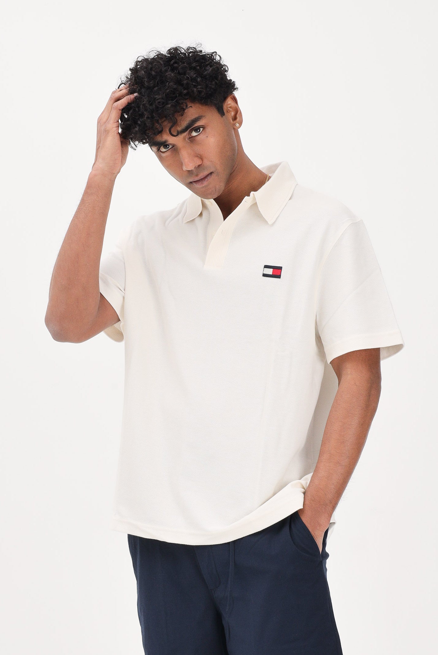 TOMMY HILFIGER Polo a manica corta panna da uomo con logo MW0MW42740 Z00 TOMMY HILFIGER
