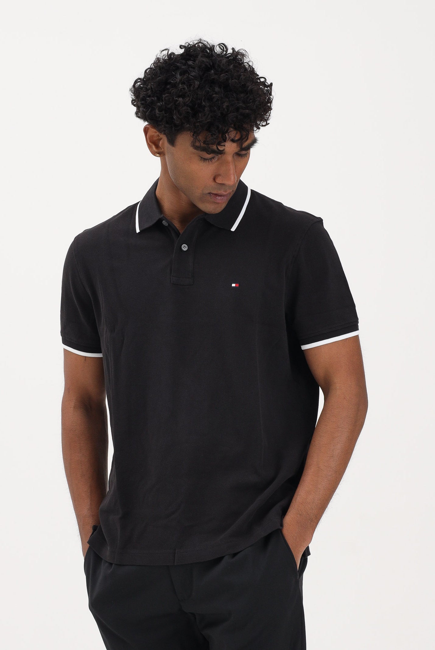 TOMMY HILFIGER Polo a manica corta nera da uomo con logo MW0MW42748 BDS TOMMY HILFIGER