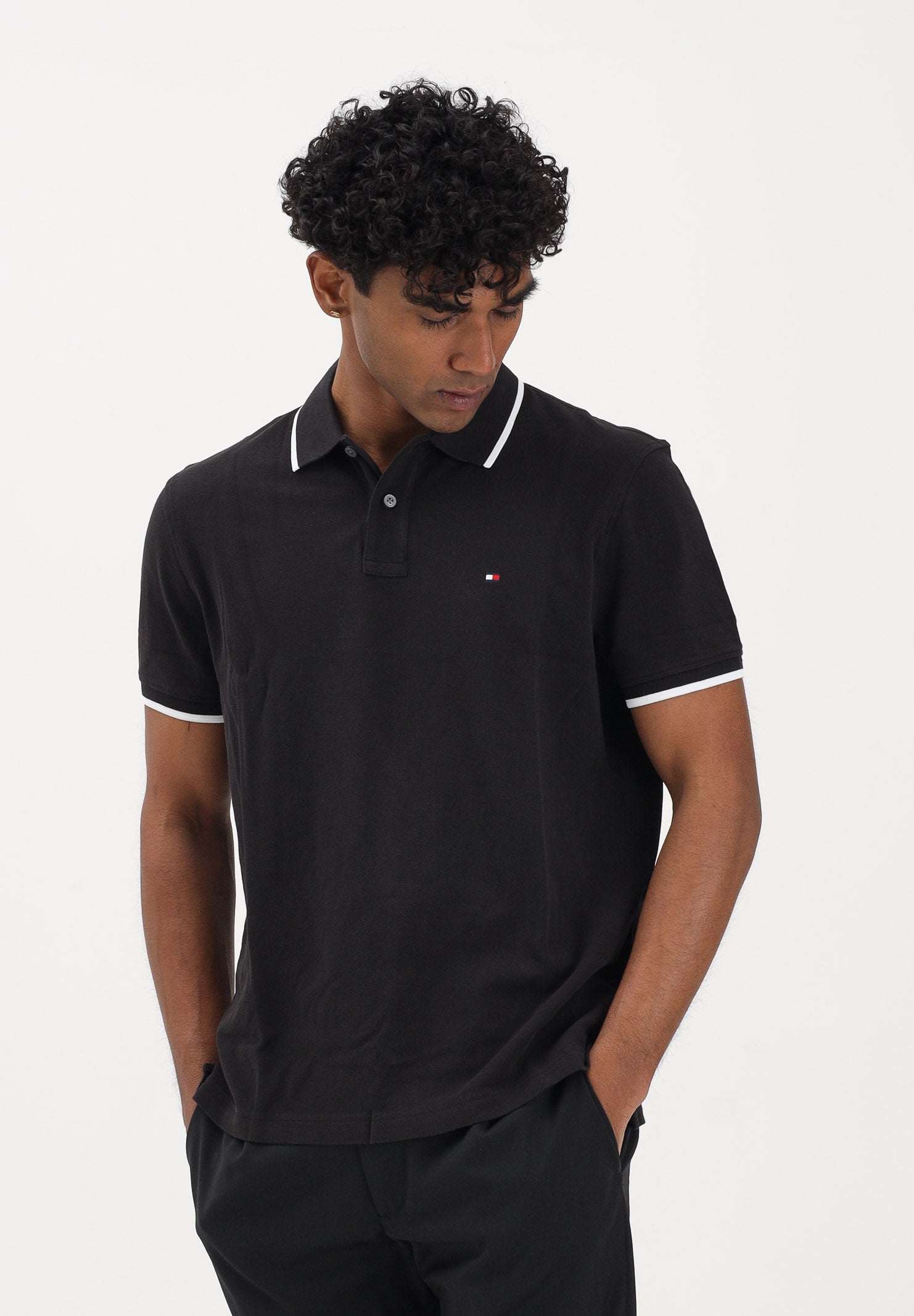 TOMMY HILFIGER Polo a manica corta nera da uomo con logo MW0MW42748 BDS TOMMY HILFIGER