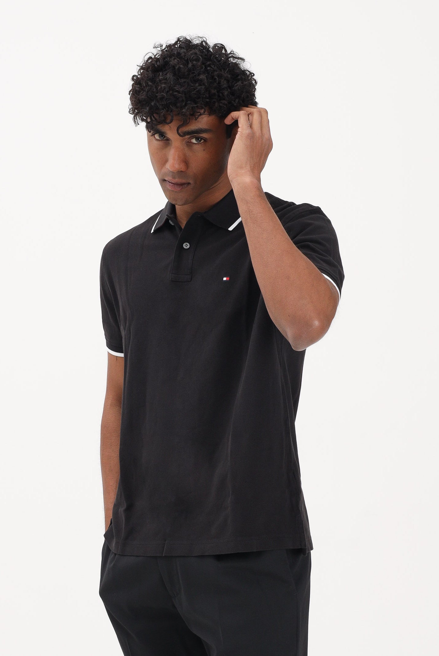 TOMMY HILFIGER Polo a manica corta nera da uomo con logo MW0MW42748 BDS TOMMY HILFIGER